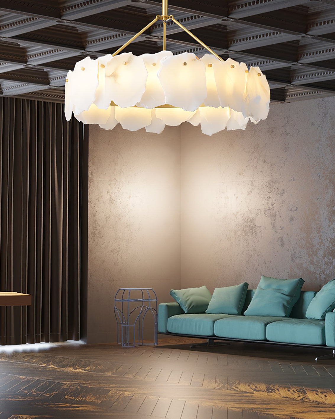 Burton Chandelier Alabaster Layered Halo - Neutral Decor
