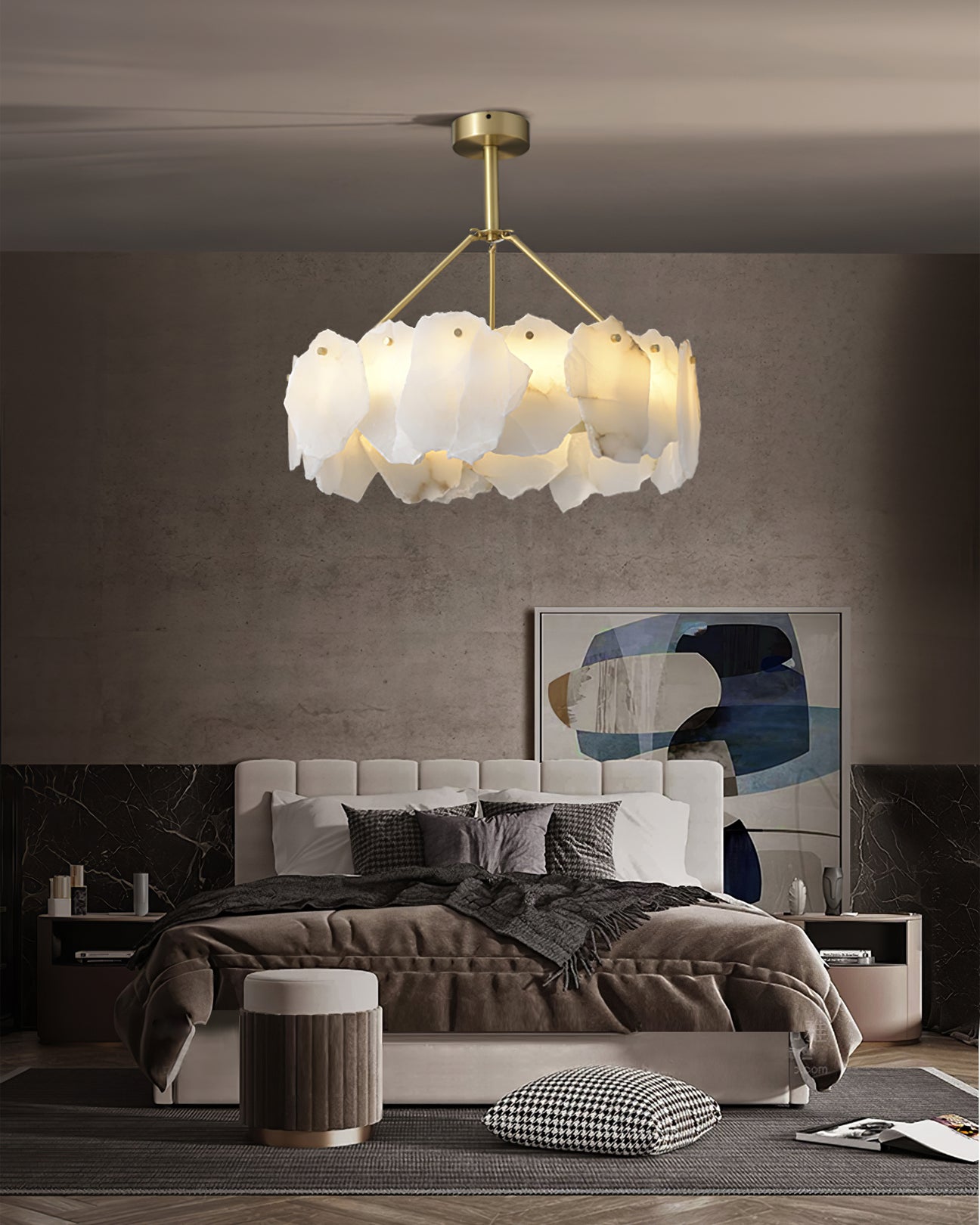 Burton Chandelier Alabaster Layered Halo - Neutral Decor