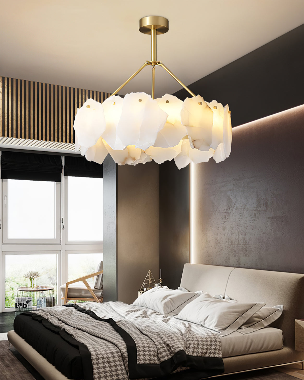 Burton Chandelier Alabaster Layered Halo - Neutral Decor