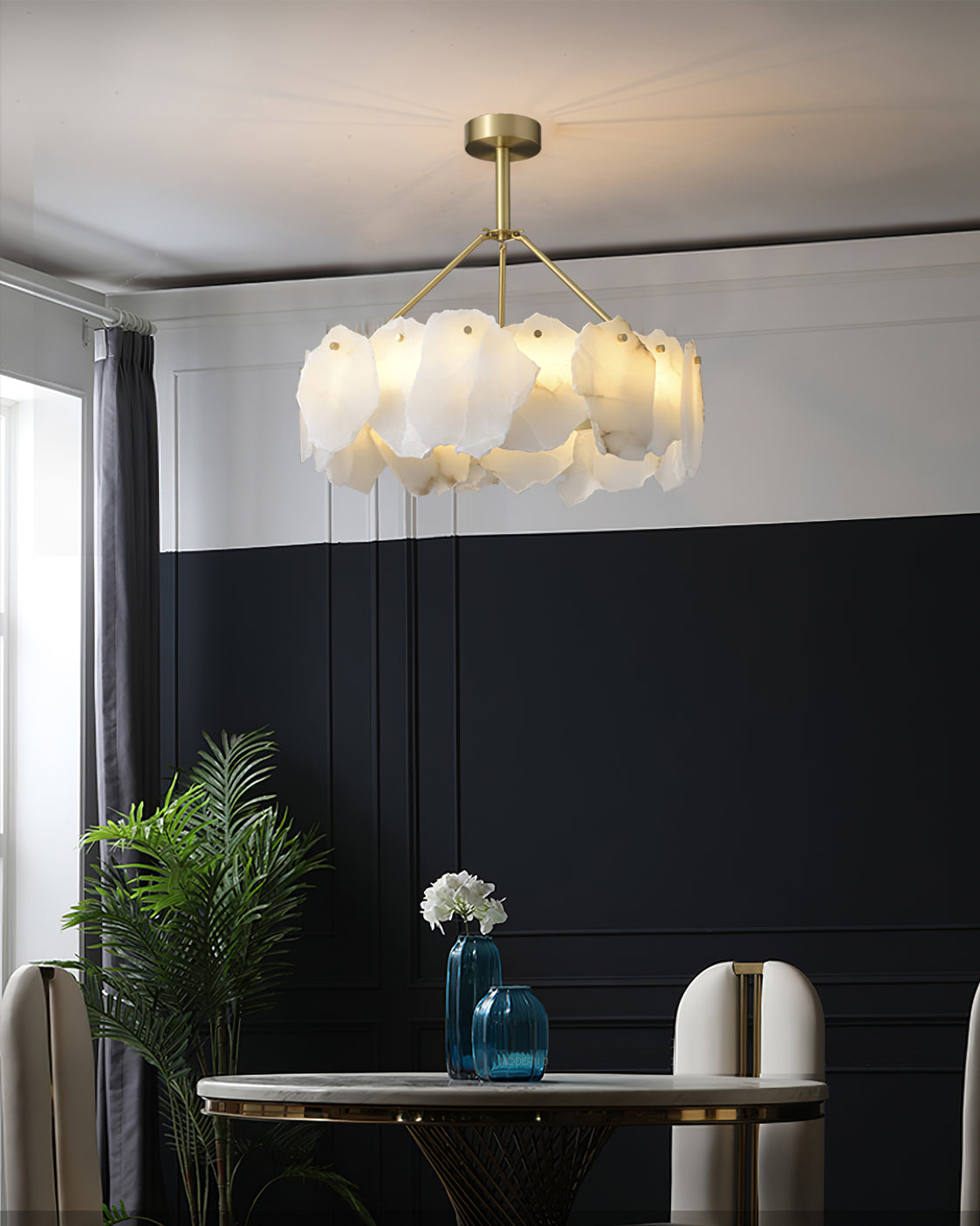 Burton Chandelier Alabaster Layered Halo - Neutral Decor