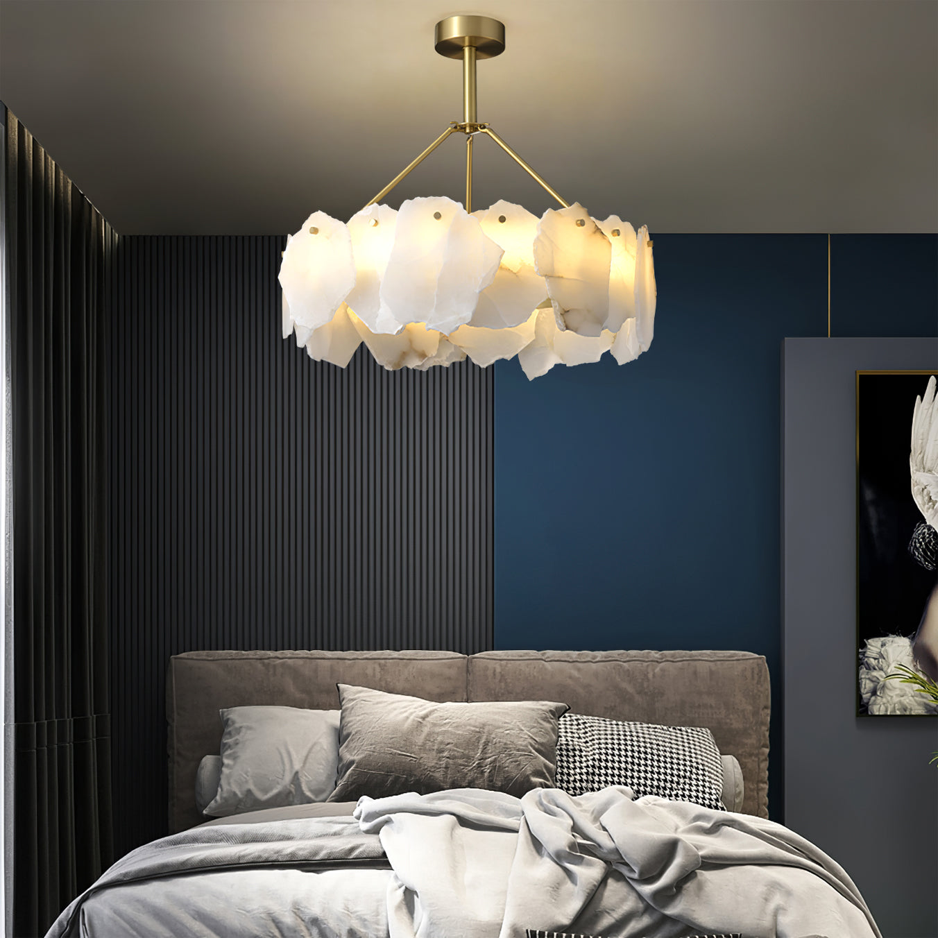 Burton Chandelier Alabaster Layered Halo - Neutral Decor