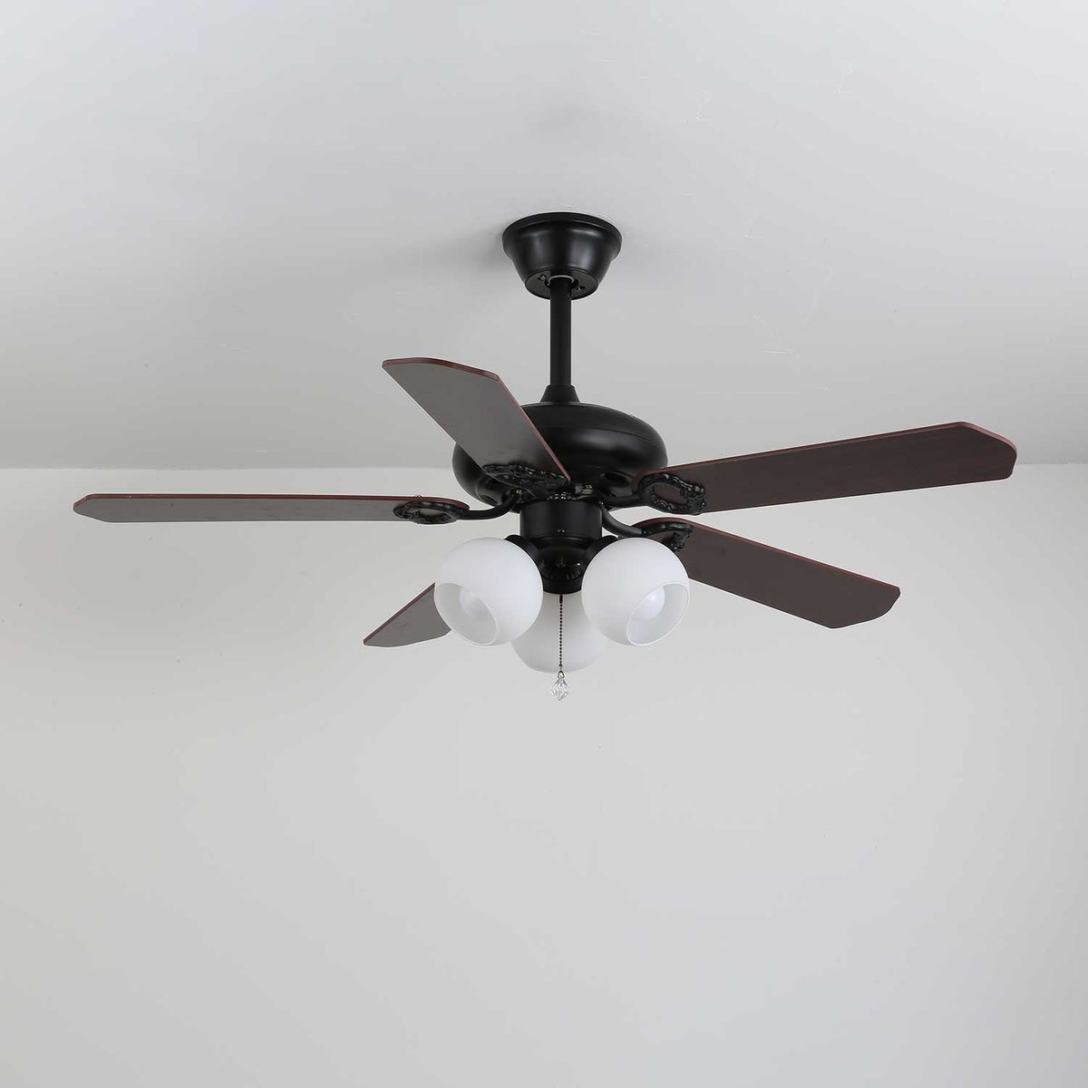 Calviera Vintage Wood Glass Ceiling Fan Light