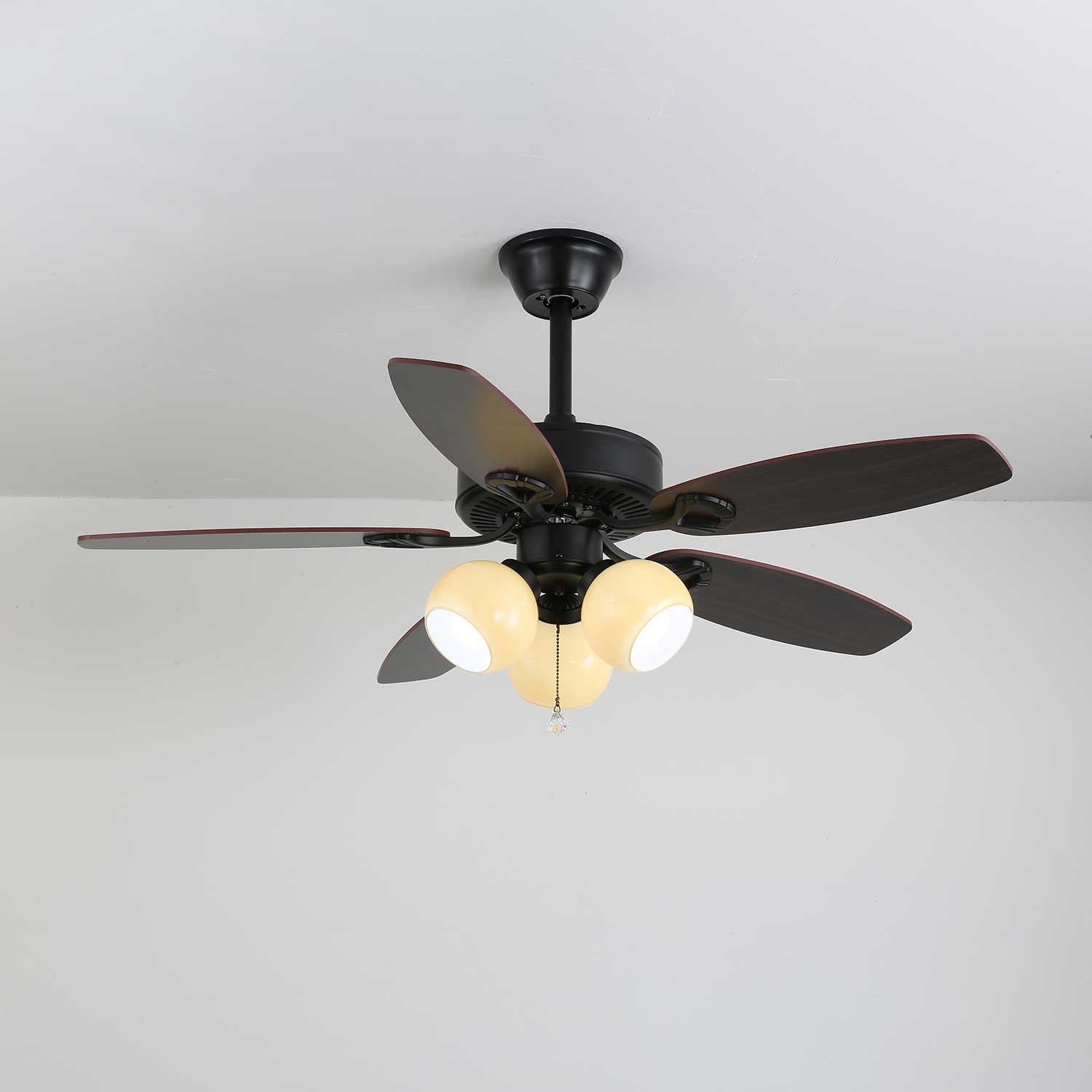 Calviera Vintage Wood Glass Ceiling Fan Light