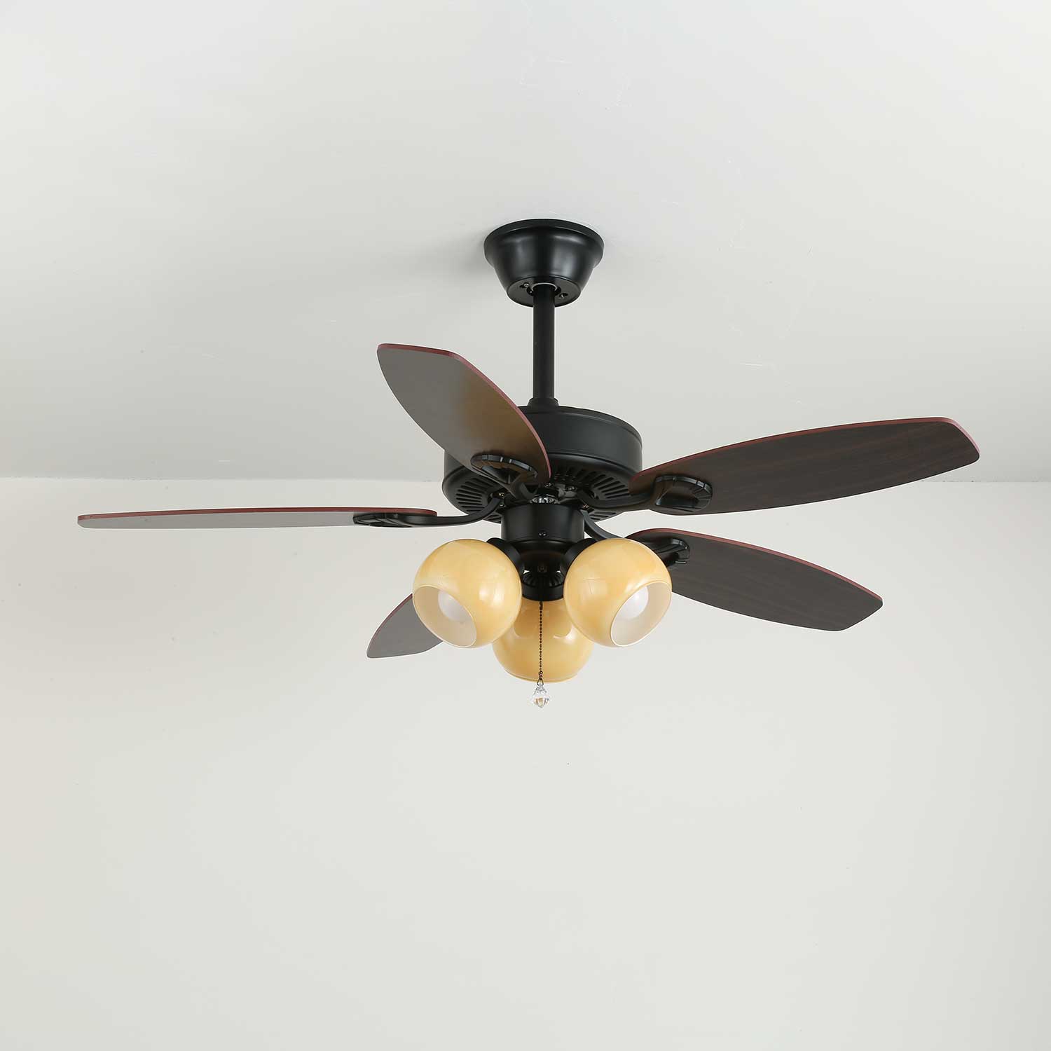 Calviera Vintage Wood Glass Ceiling Fan Light
