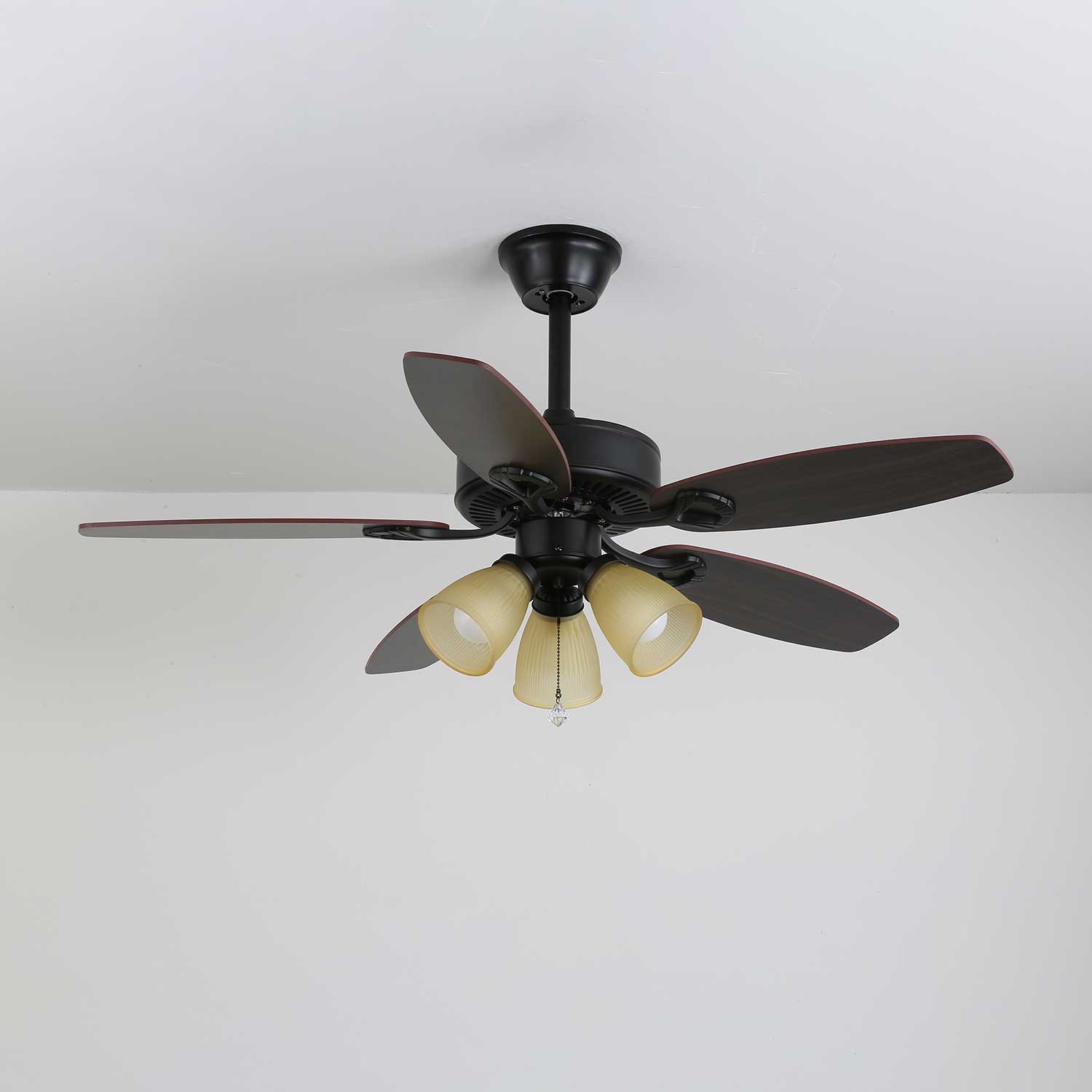 Calviera Vintage Wood Glass Ceiling Fan Light
