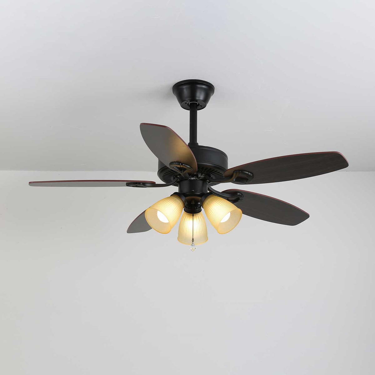 Calviera Vintage Wood Glass Ceiling Fan Light
