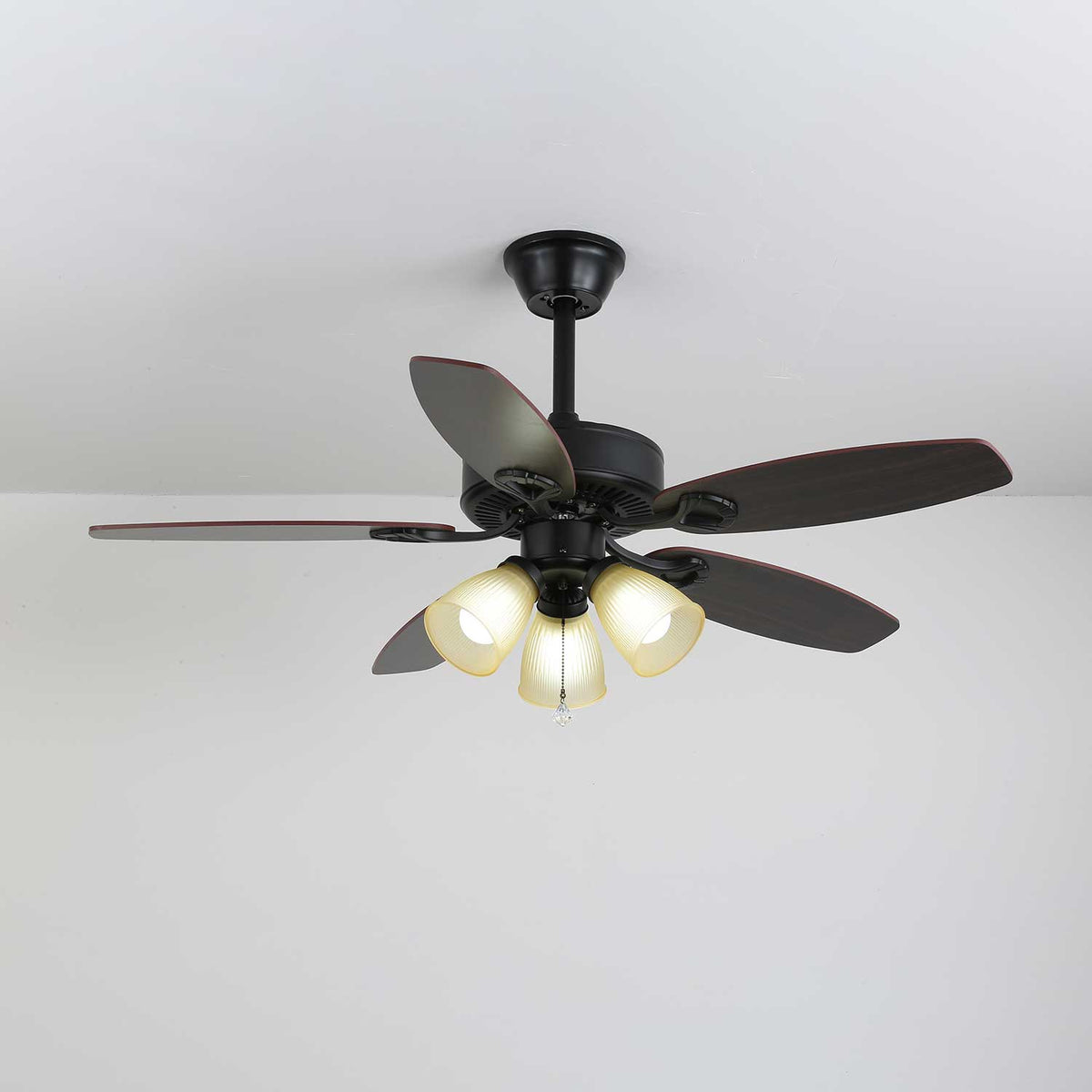 Calviera Vintage Wood Glass Ceiling Fan Light