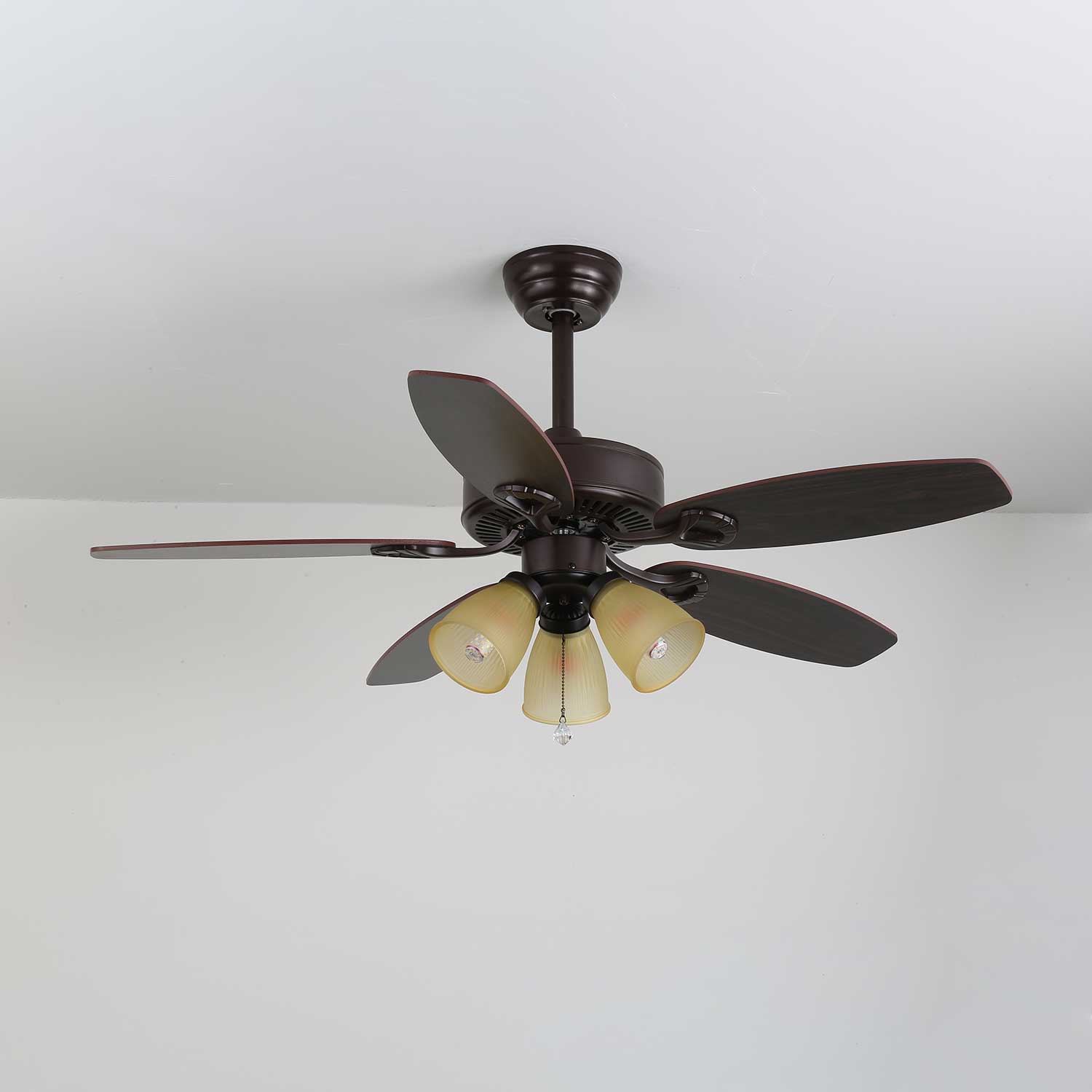 Calviera Vintage Wood Glass Ceiling Fan Light