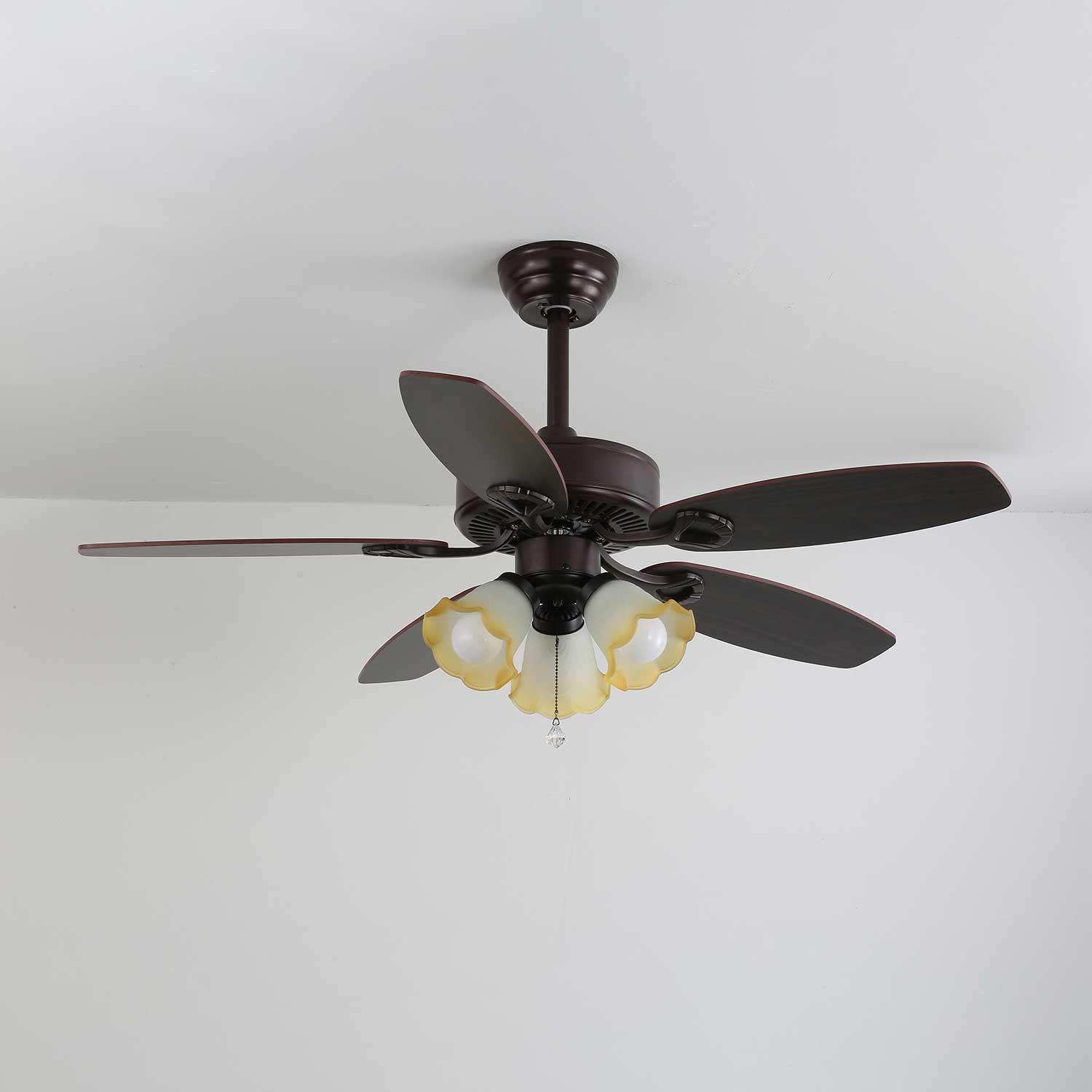Calviera Vintage Wood Glass Ceiling Fan Light