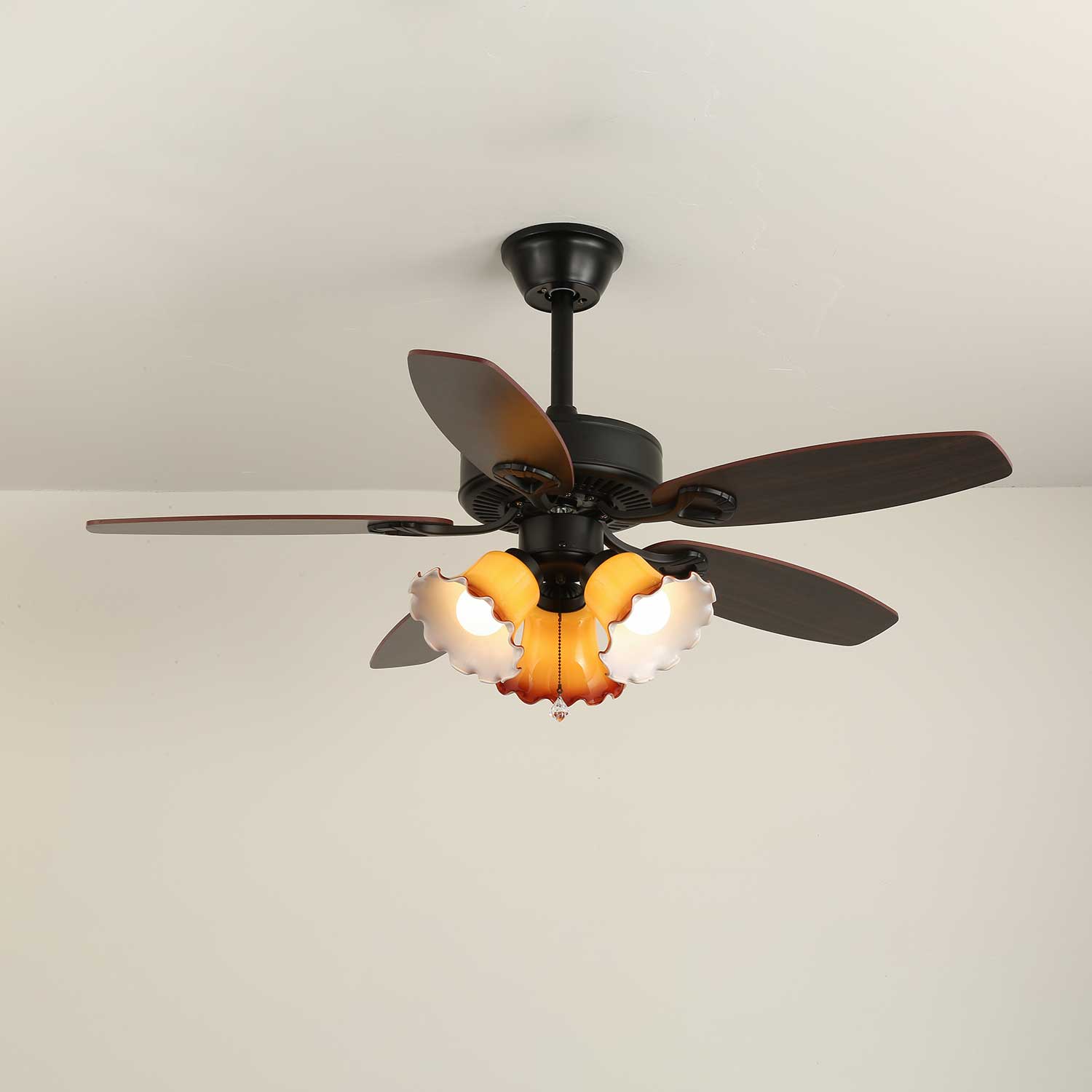 Calviera Vintage Wood Glass Ceiling Fan Light