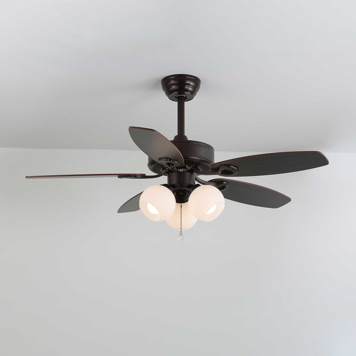 Calviera Vintage Wood Glass Ceiling Fan Light