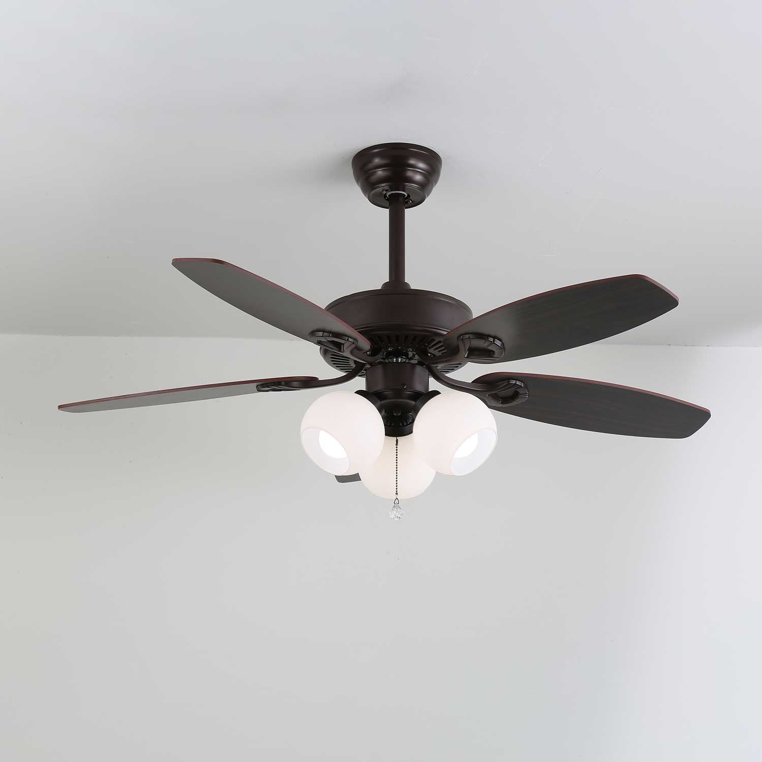Calviera Vintage Wood Glass Ceiling Fan Light