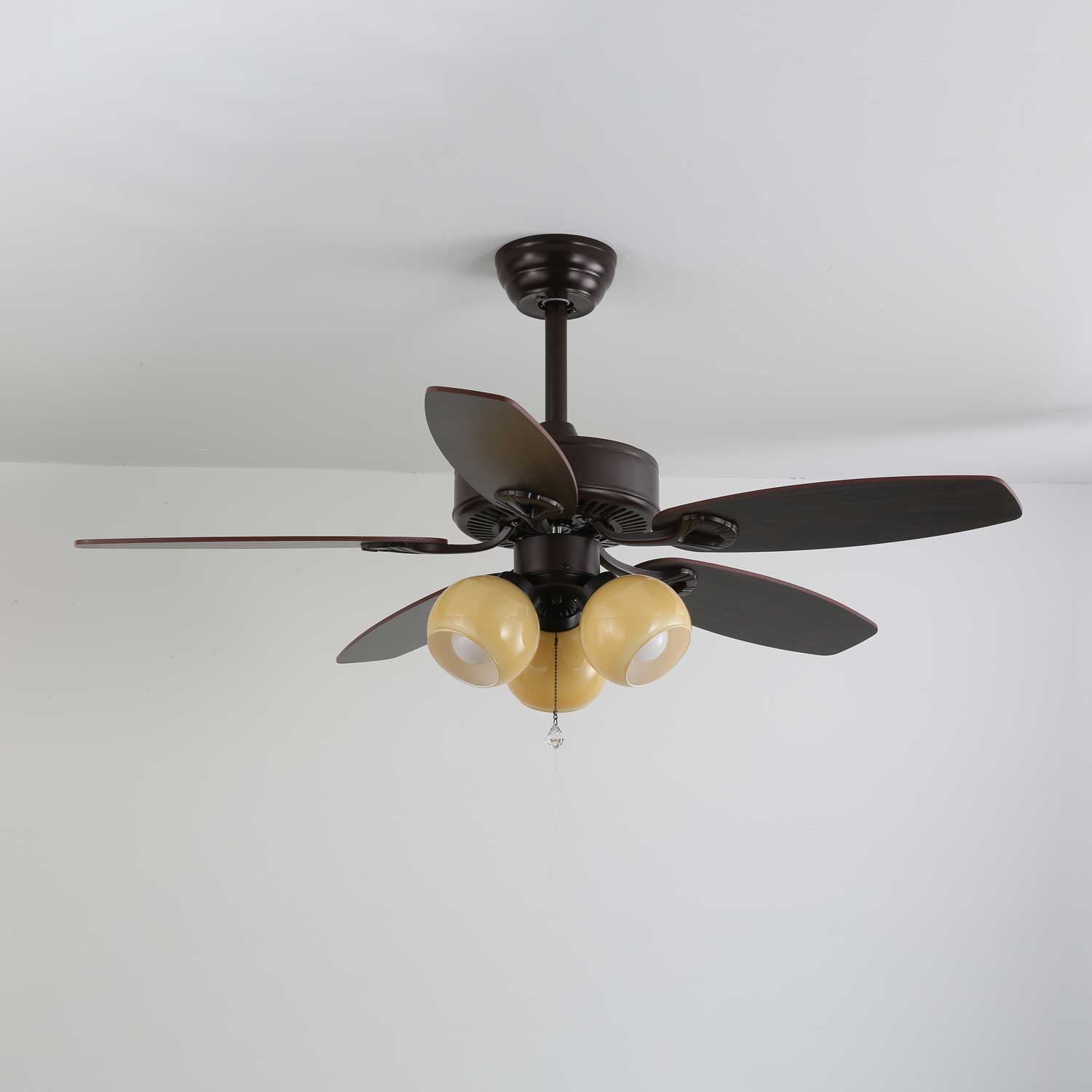 Calviera Vintage Wood Glass Ceiling Fan Light
