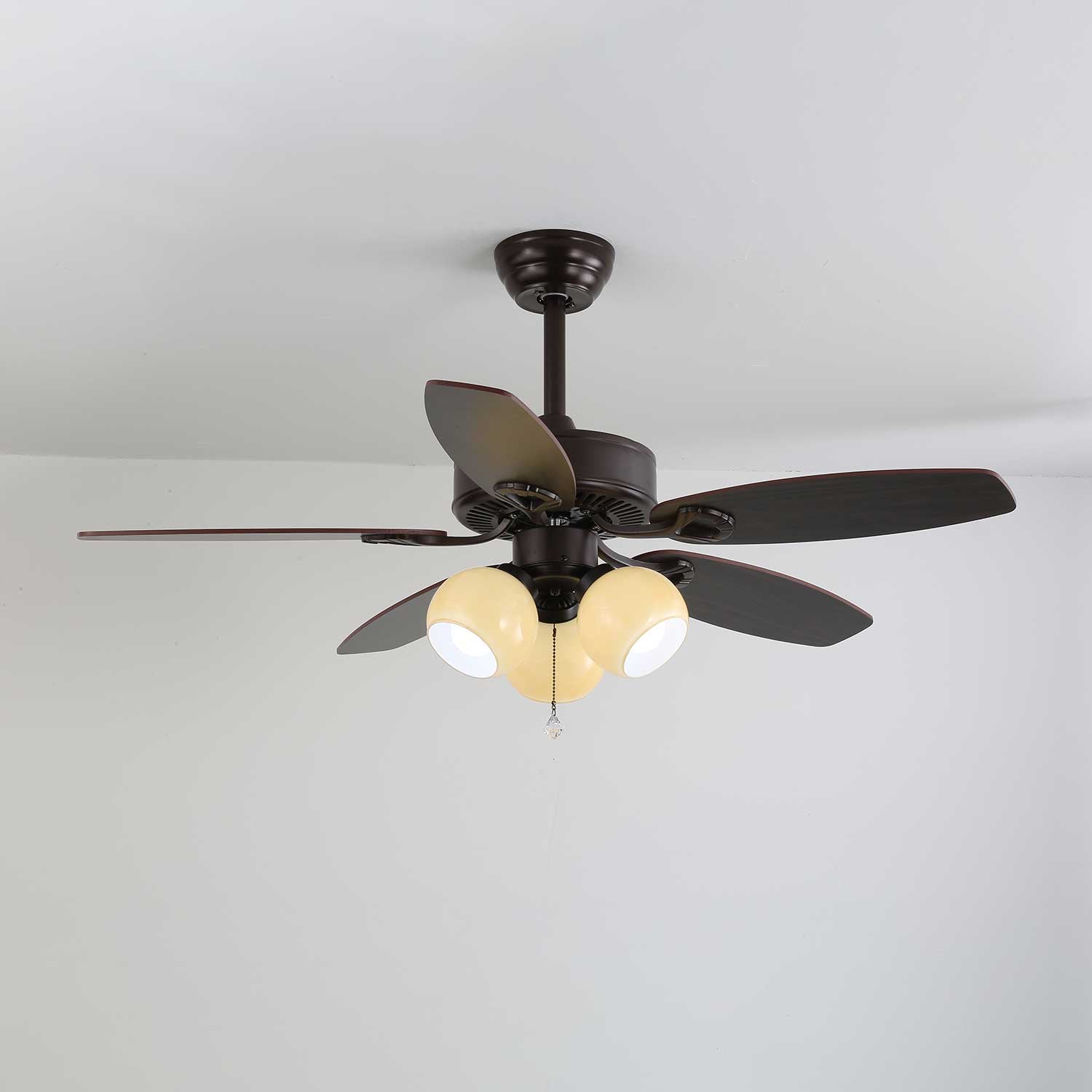 Calviera Vintage Wood Glass Ceiling Fan Light