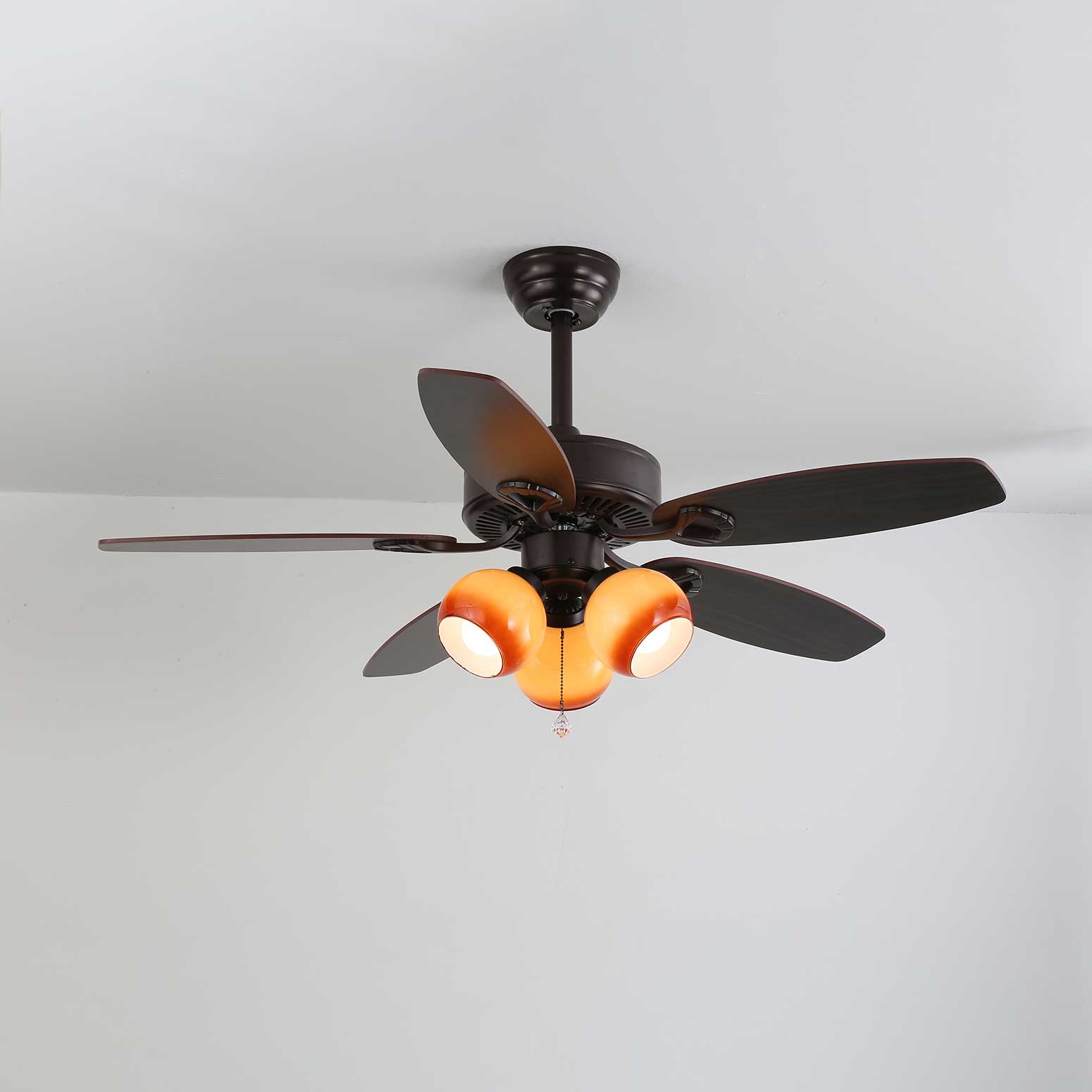 Calviera Vintage Wood Glass Ceiling Fan Light