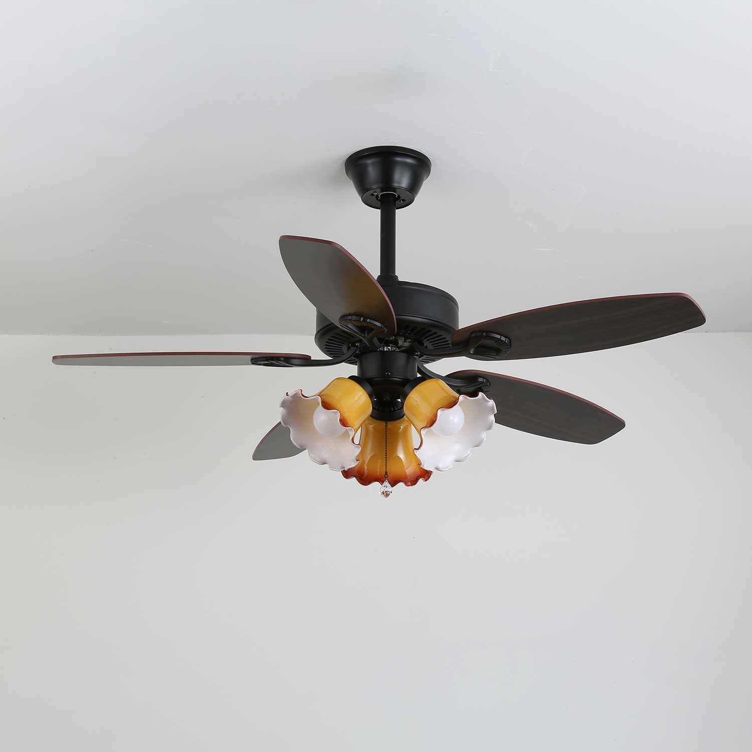 Calviera Vintage Wood Glass Ceiling Fan Light