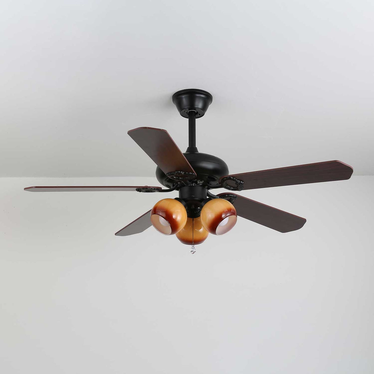 Calviera Vintage Wood Glass Ceiling Fan Light