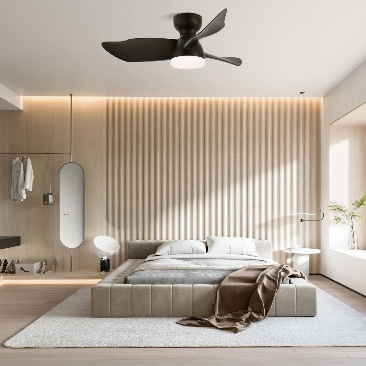 Mirella Silver Wood Ceiling Fan Light