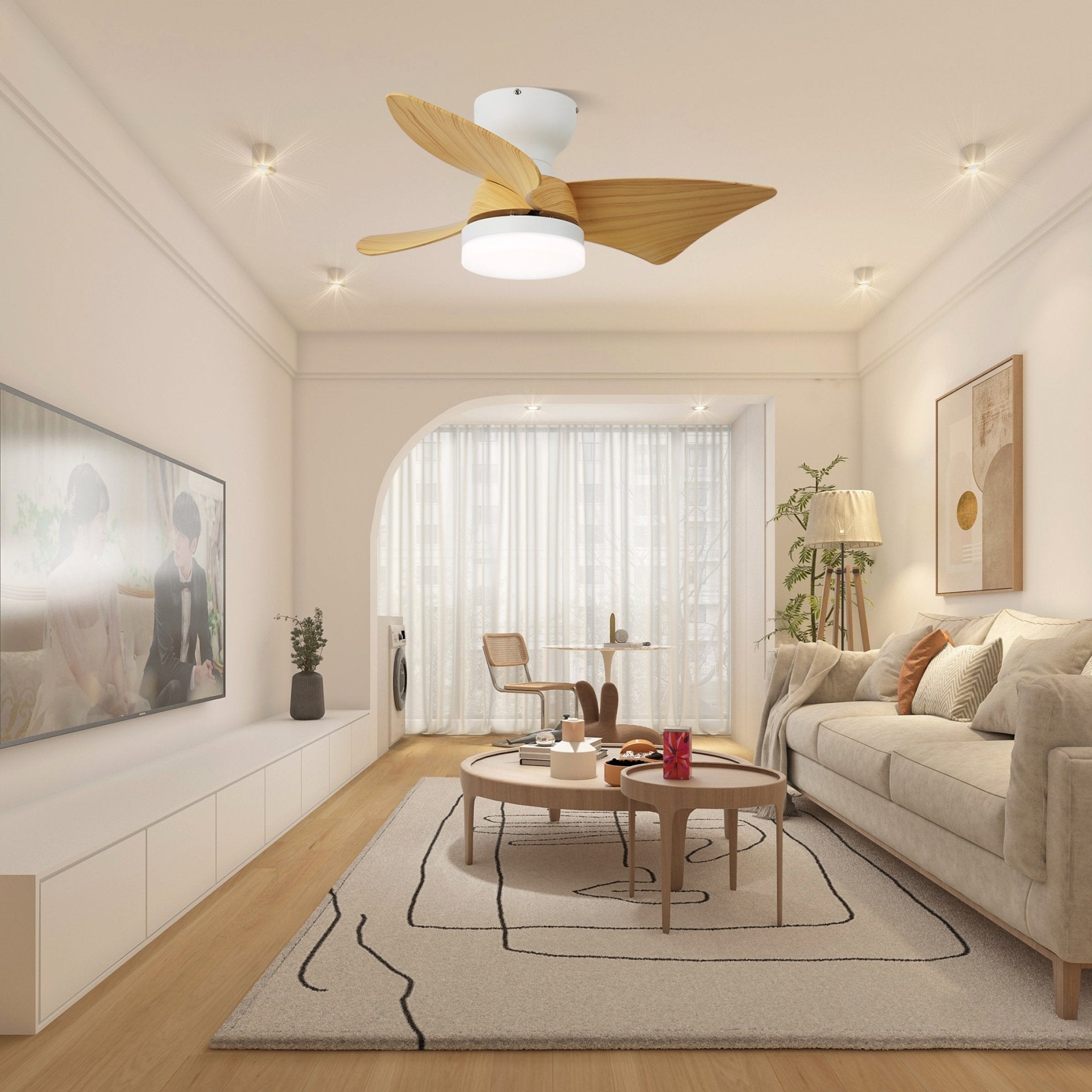 Mirella Silver Wood Ceiling Fan Light