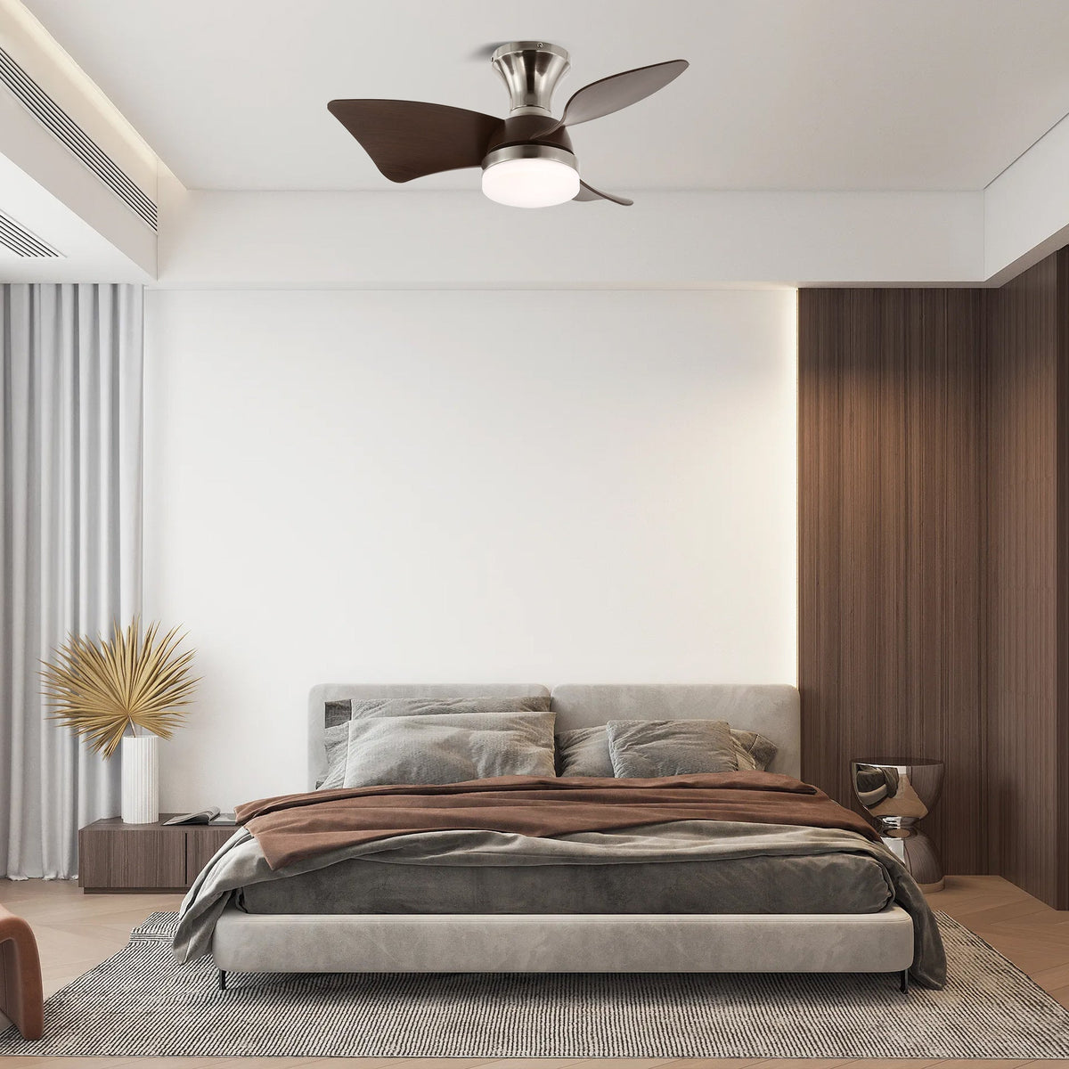 Mirella Silver Wood Ceiling Fan Light