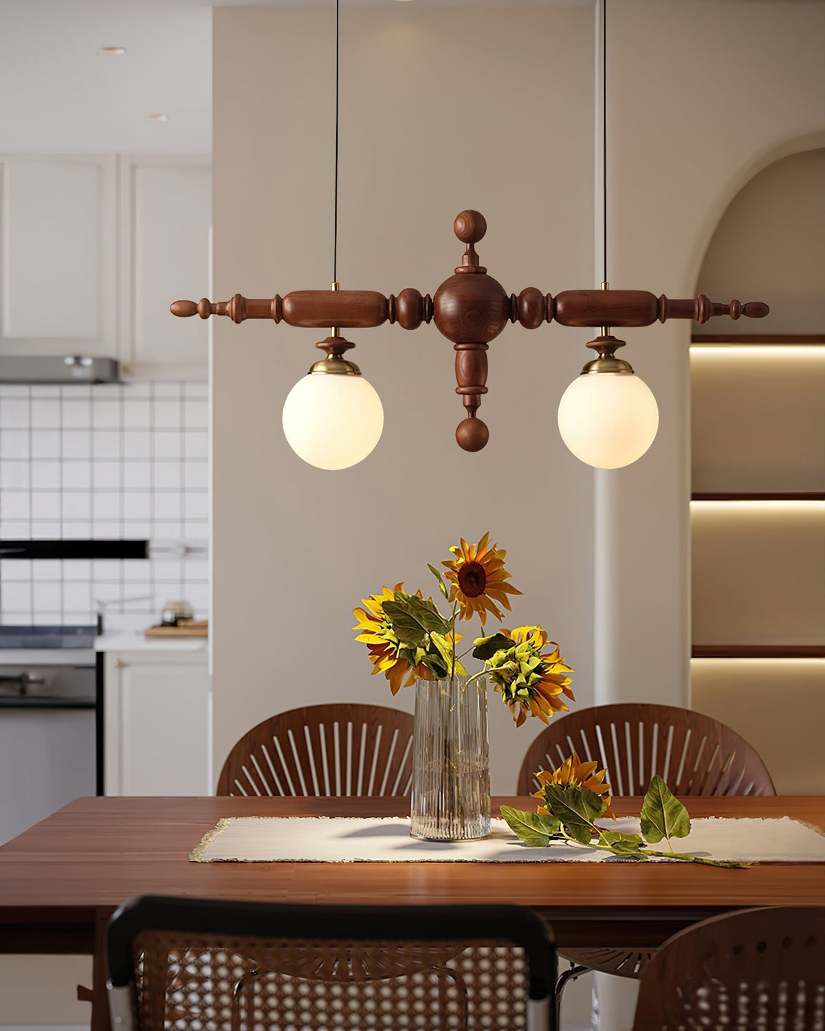 Isilira Classic Wood Glass Linear Pendant Light