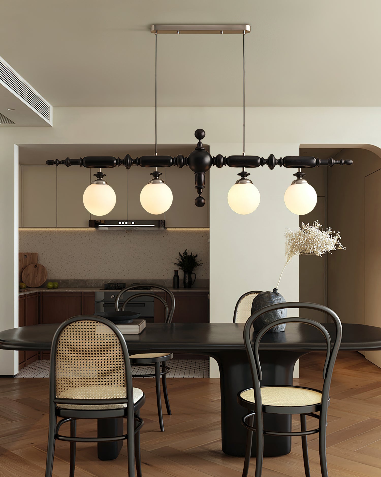 Isilira Classic Wood Glass Linear Pendant Light