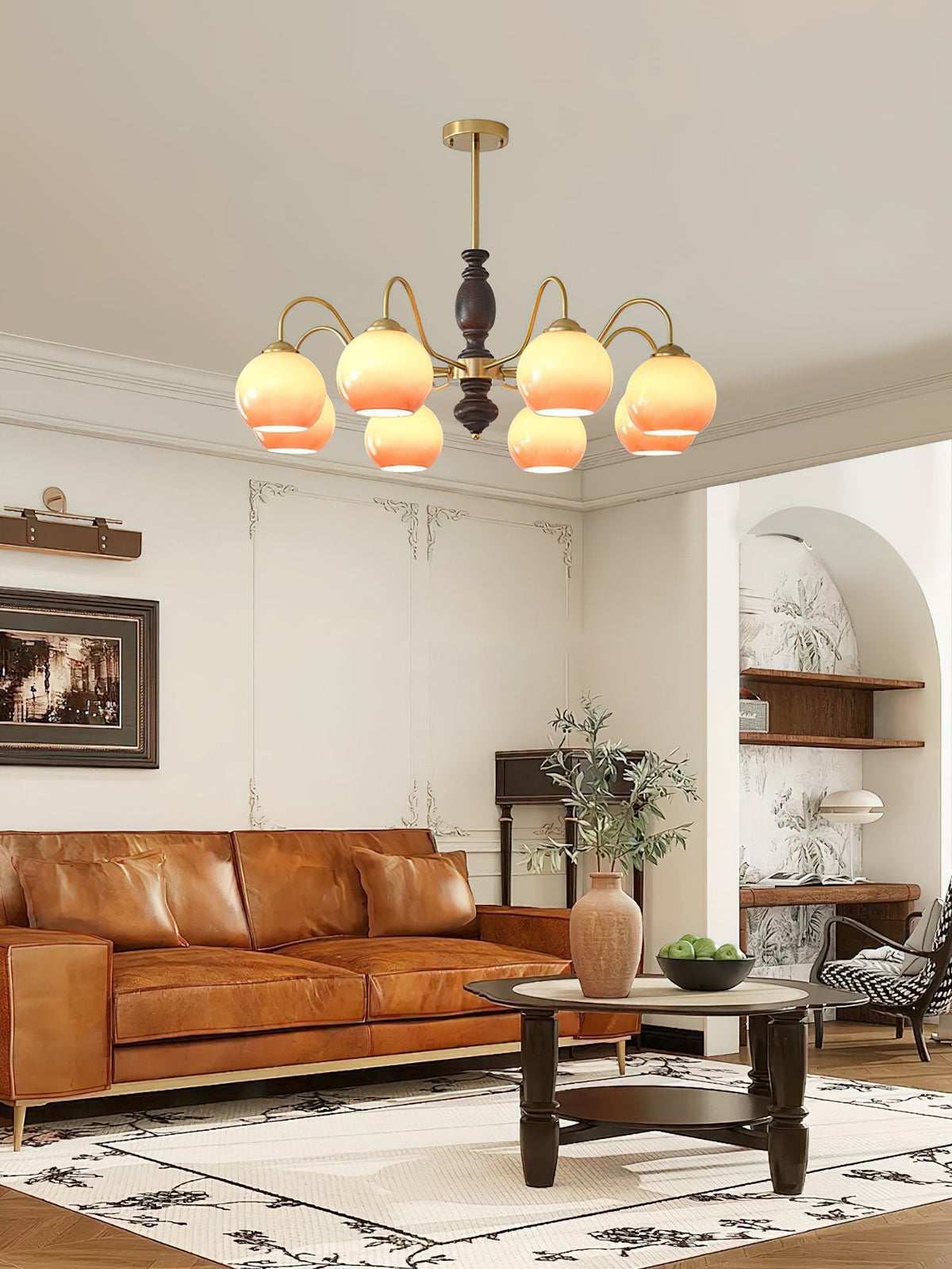 Reniian Chandelier Caramel Orb Curved Arm