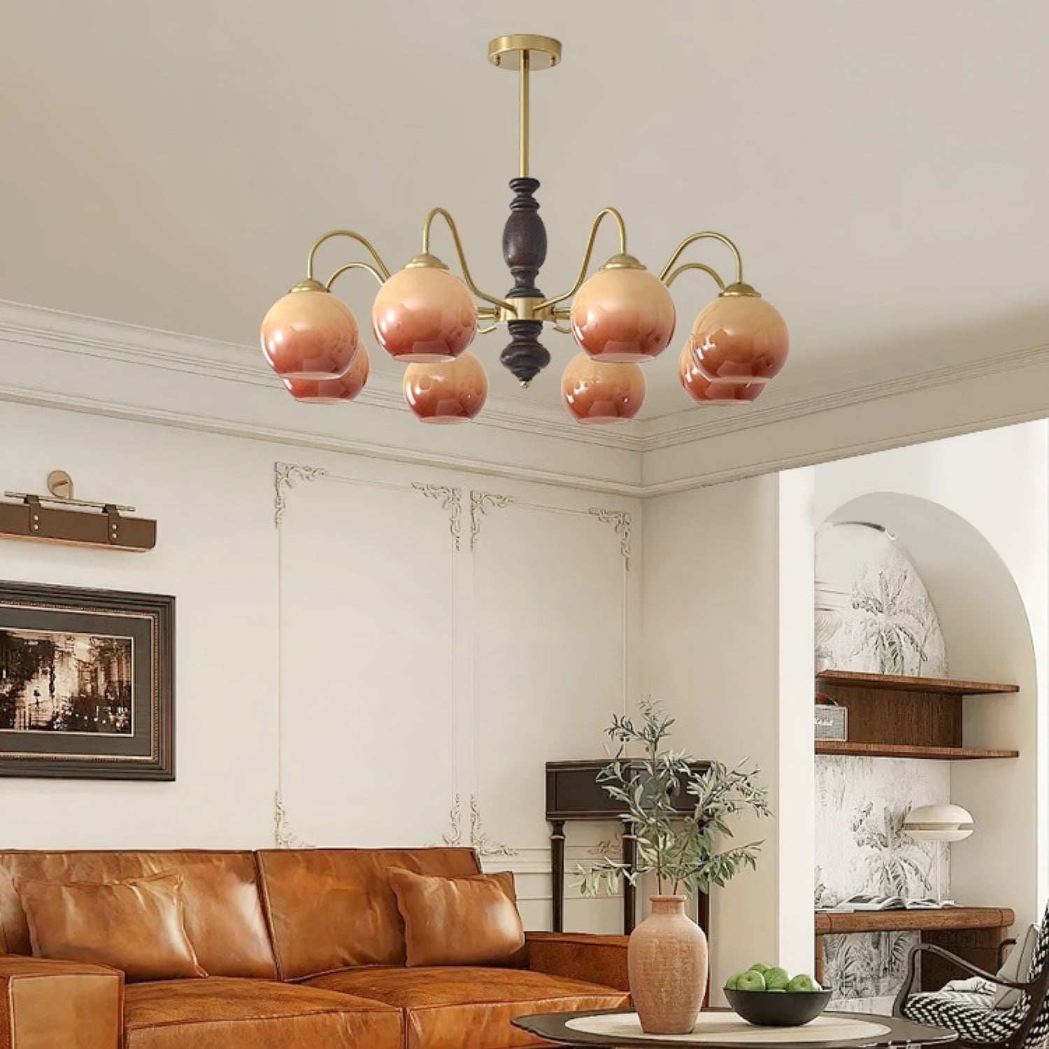 Reniian Chandelier Caramel Orb Curved Arm