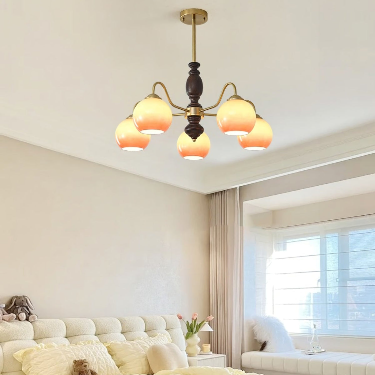 Reniian Chandelier Caramel Orb Curved Arm