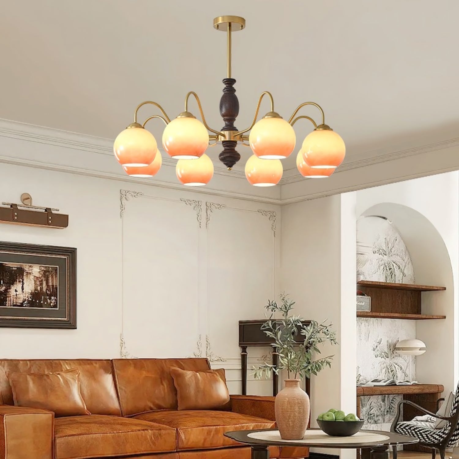 Reniian Chandelier Caramel Orb Curved Arm