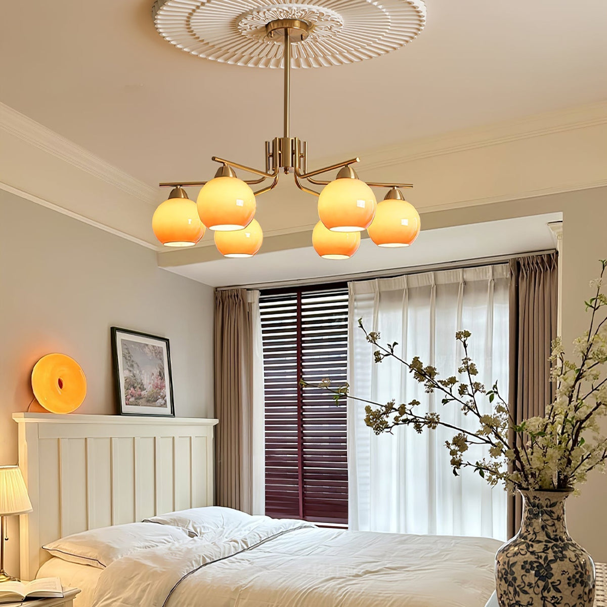 Oriorella Chandelier Brass Caramel Globe Minimalist