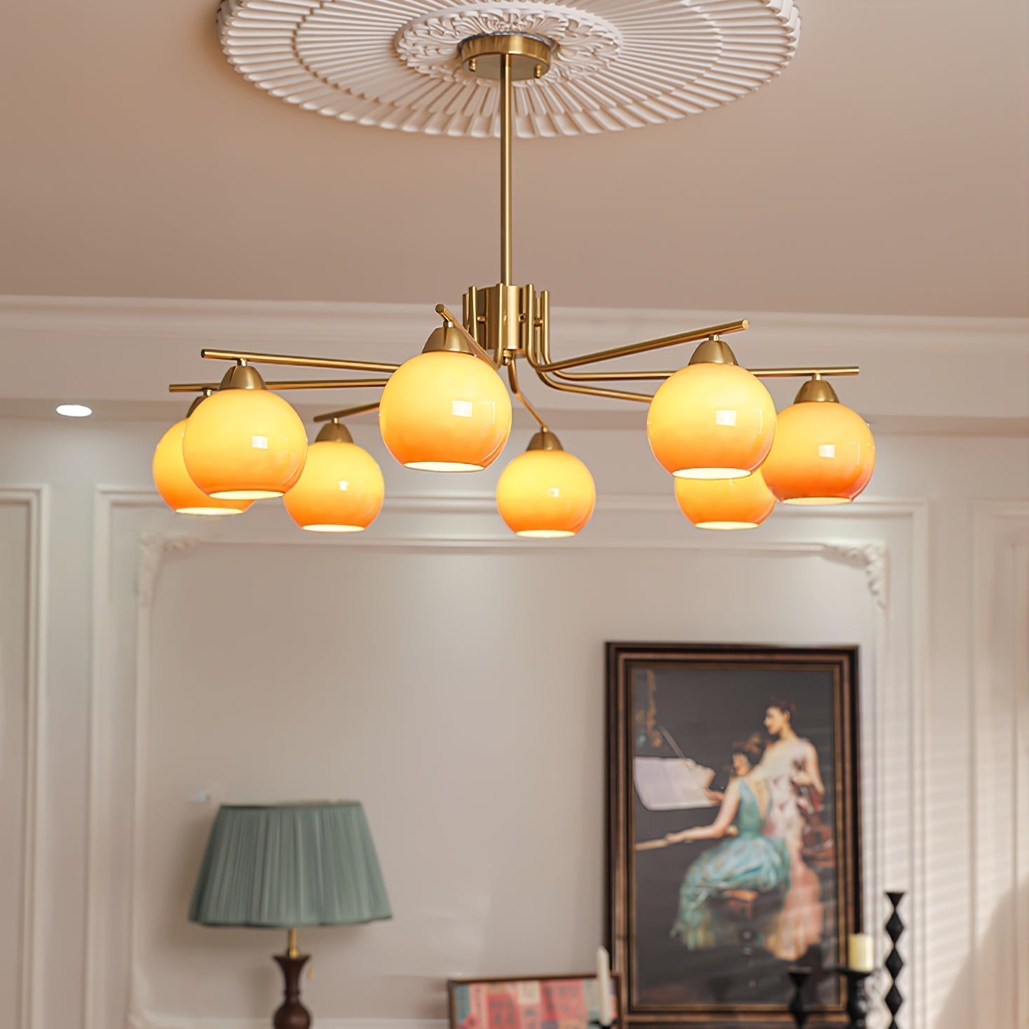 Oriorella Chandelier Brass Caramel Globe Minimalist