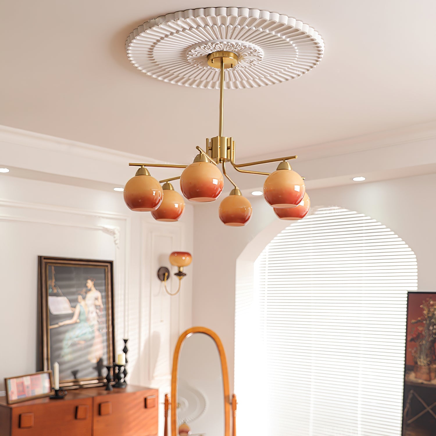 Oriorella Chandelier Brass Caramel Globe Minimalist