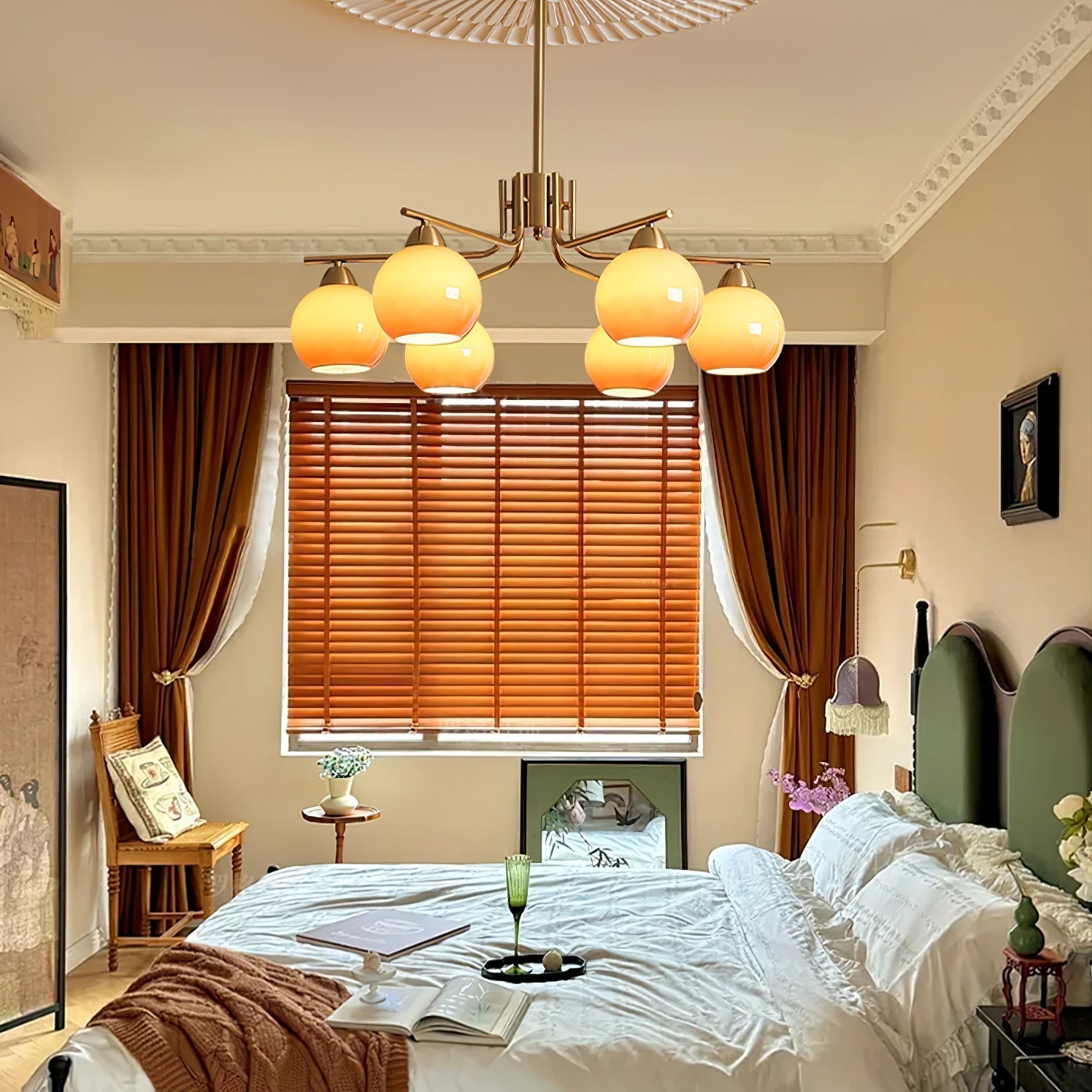 Oriorella Chandelier Brass Caramel Globe Minimalist