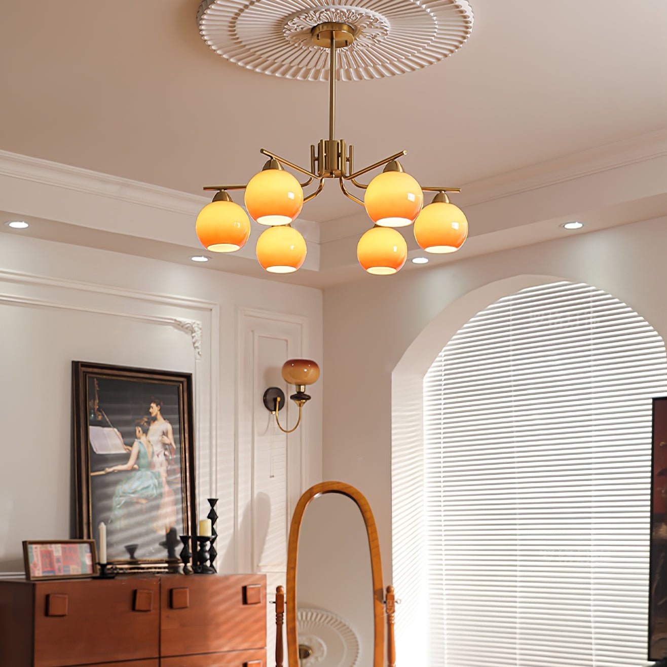 Oriorella Chandelier Brass Caramel Globe Minimalist