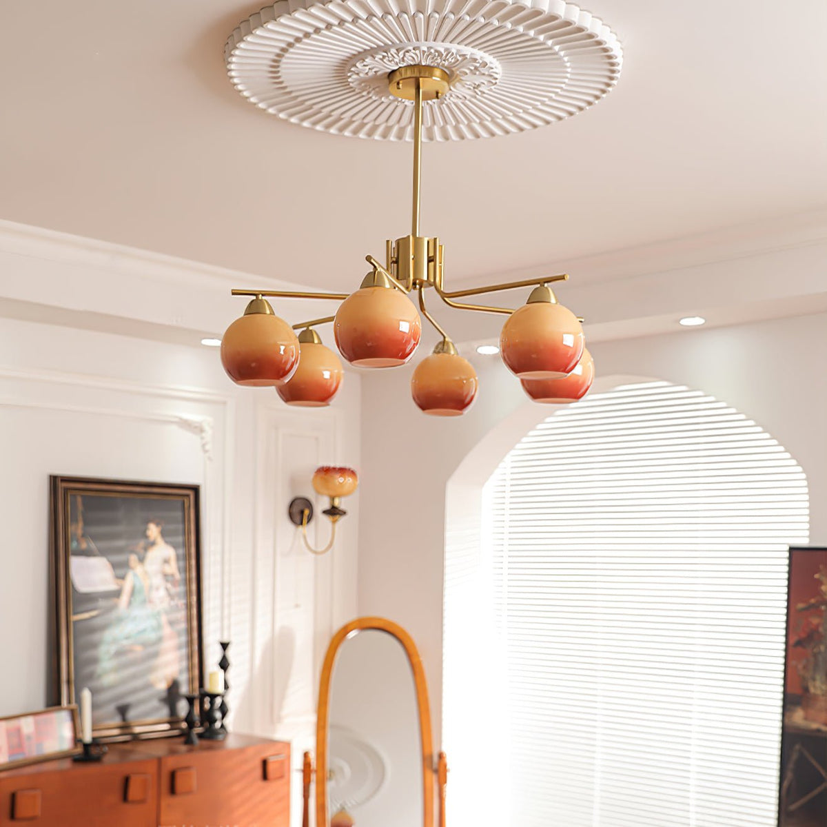 Oriorella Chandelier Brass Caramel Globe Minimalist