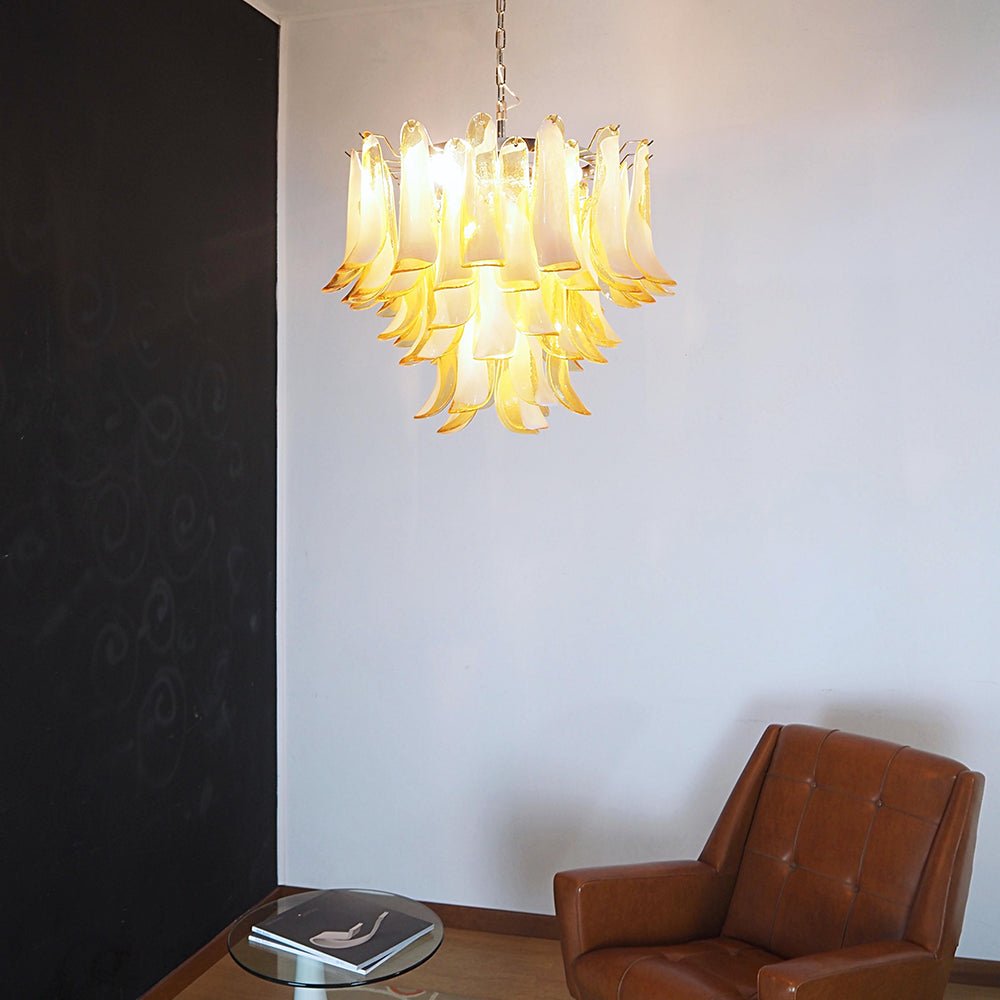Velelian Chandelier Amber Murano Glass Petals Layered