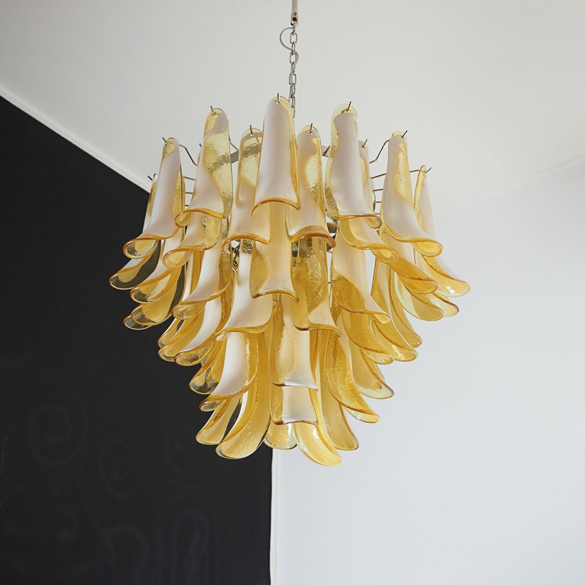 Velelian Chandelier Amber Murano Glass Petals Layered