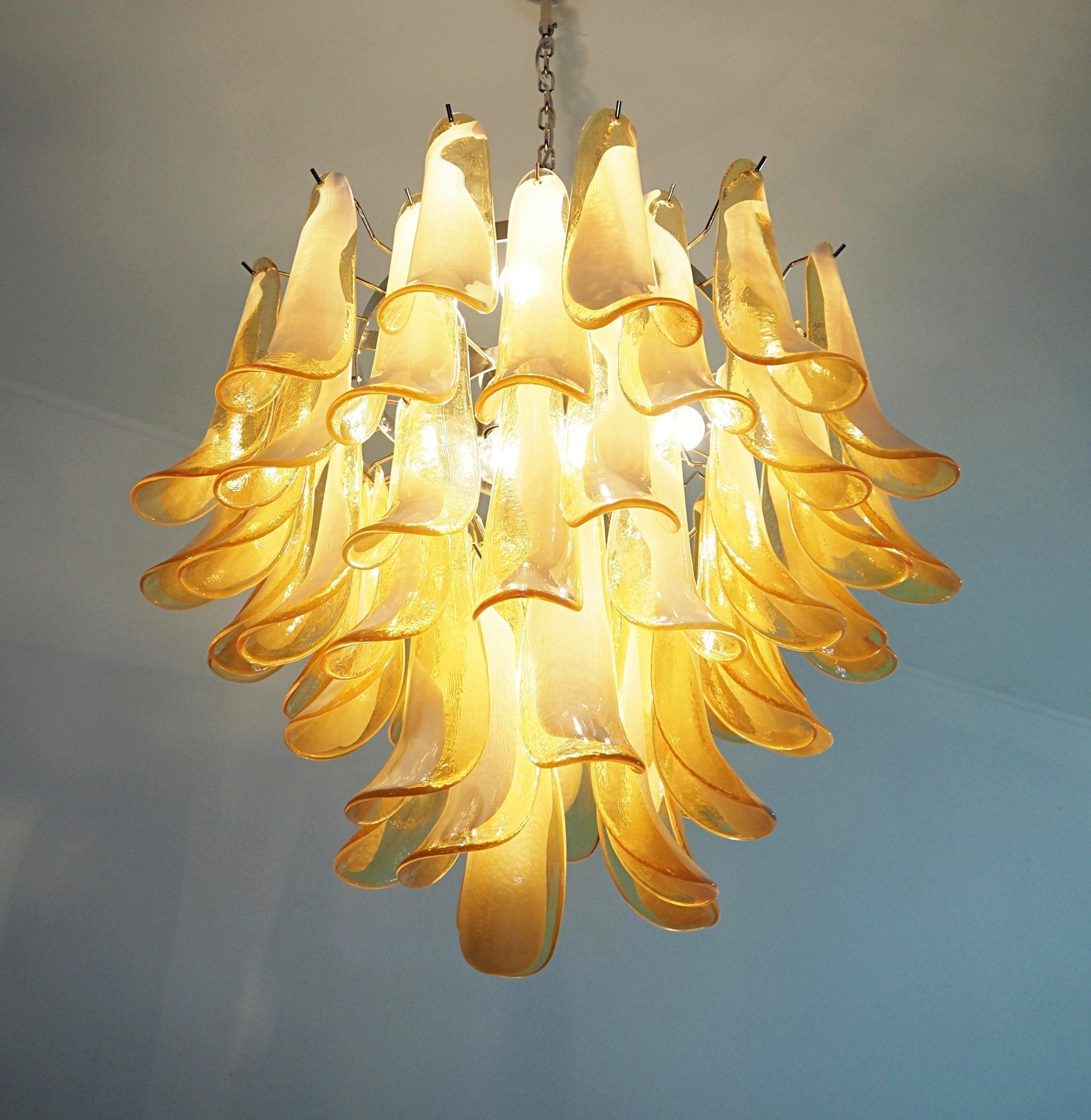 Velelian Chandelier Amber Murano Glass Petals Layered