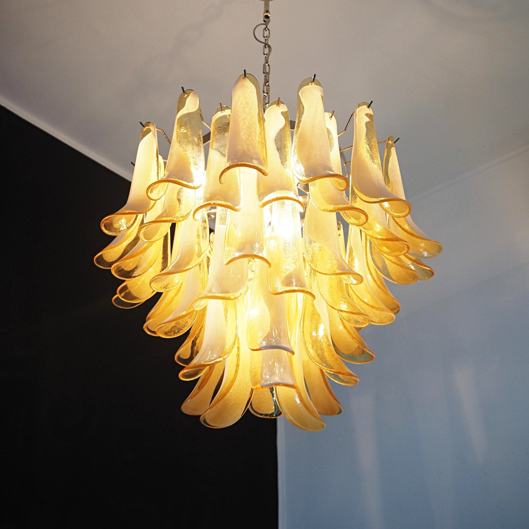 Velelian Chandelier Amber Murano Glass Petals Layered