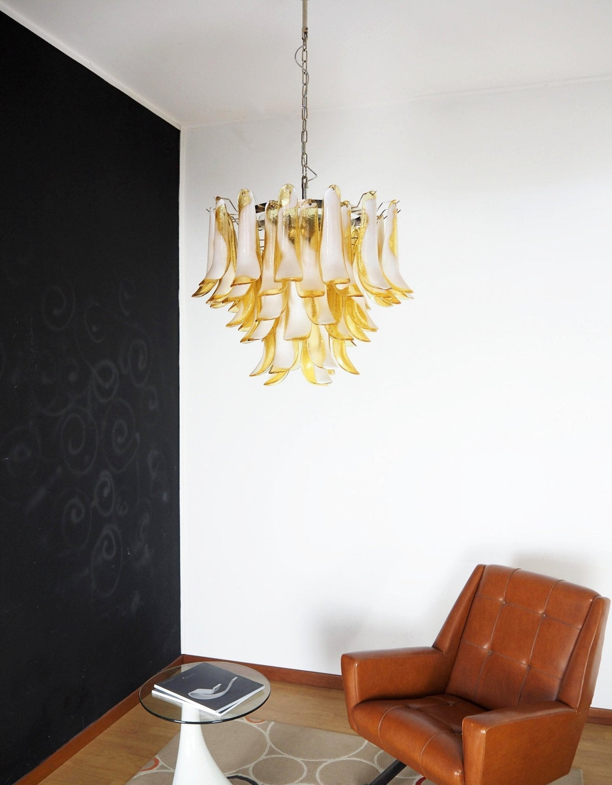 Velelian Chandelier Amber Murano Glass Petals Layered
