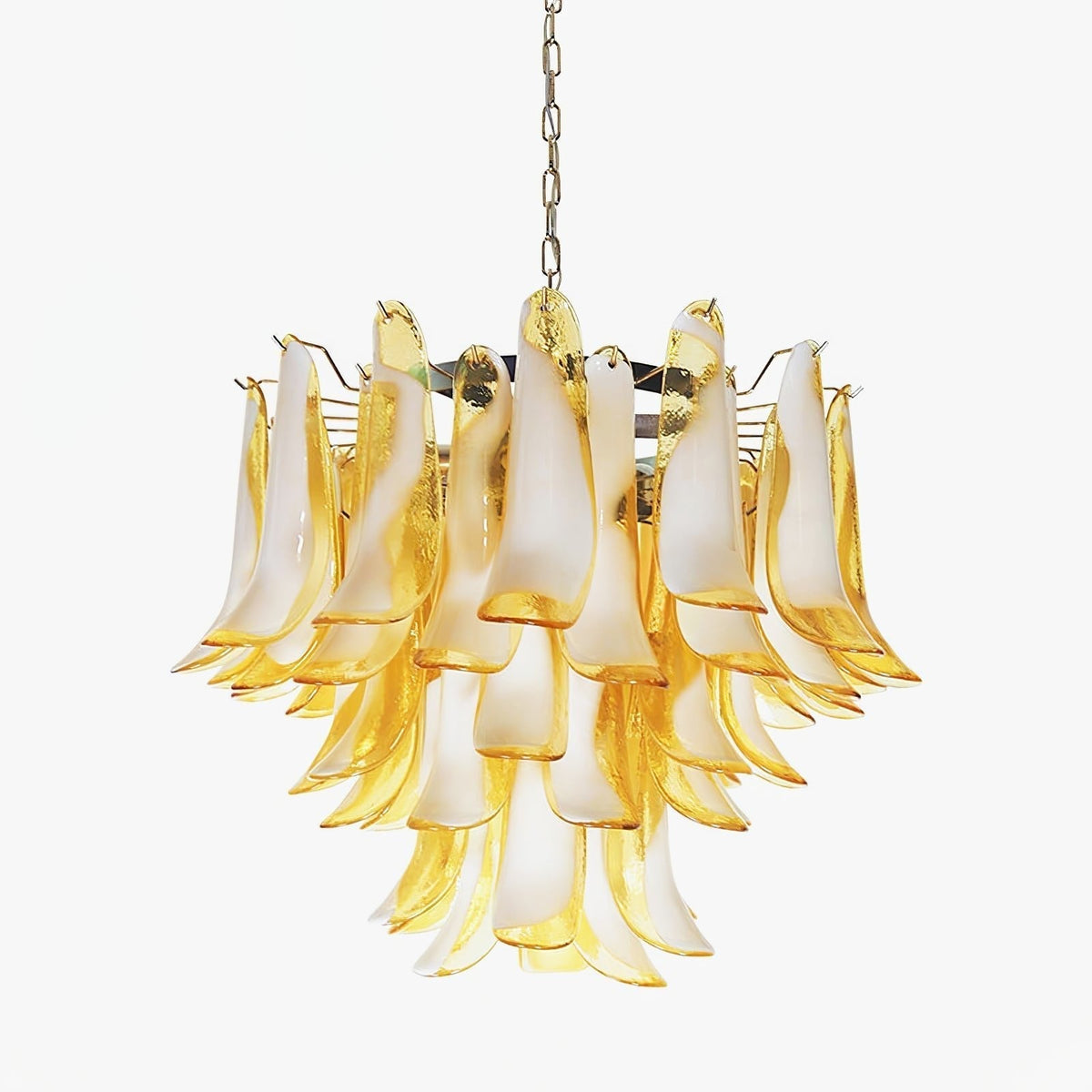 Velelian Chandelier Amber Murano Glass Petals Layered