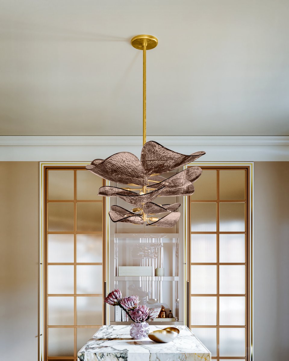 Celaline Chandelier Cardiff Piastra Glass Petal Layered Bronze
