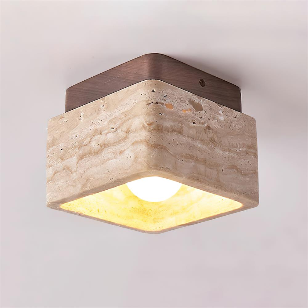 Vellin Travertine Square Flush Mount Ceiling Light - Neutral Decor
