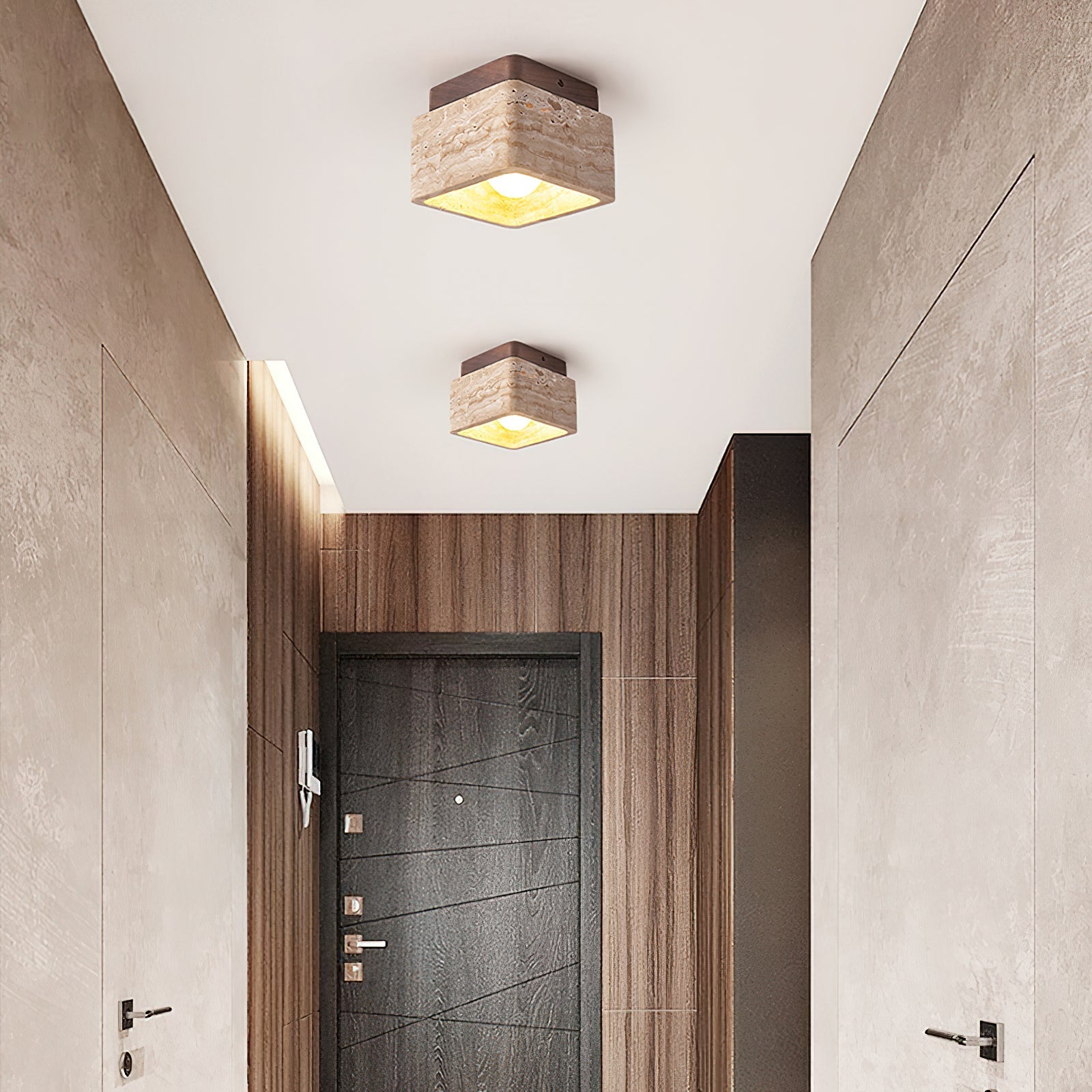 Vellin Travertine Square Flush Mount Ceiling Light - Neutral Decor