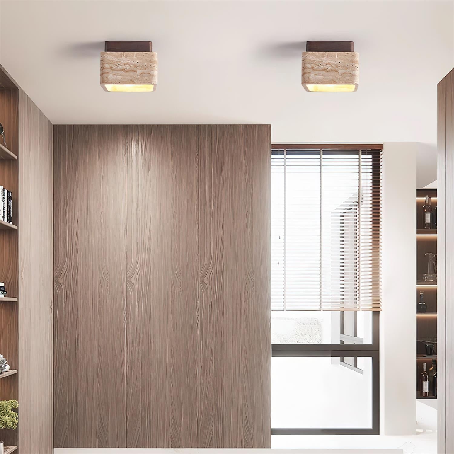 Vellin Travertine Square Flush Mount Ceiling Light - Neutral Decor