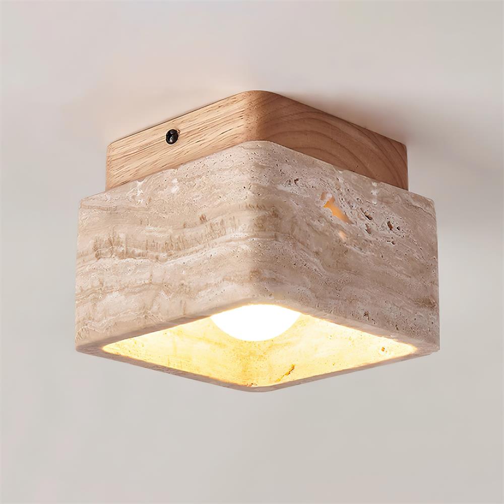 Vellin Travertine Square Flush Mount Ceiling Light - Neutral Decor
