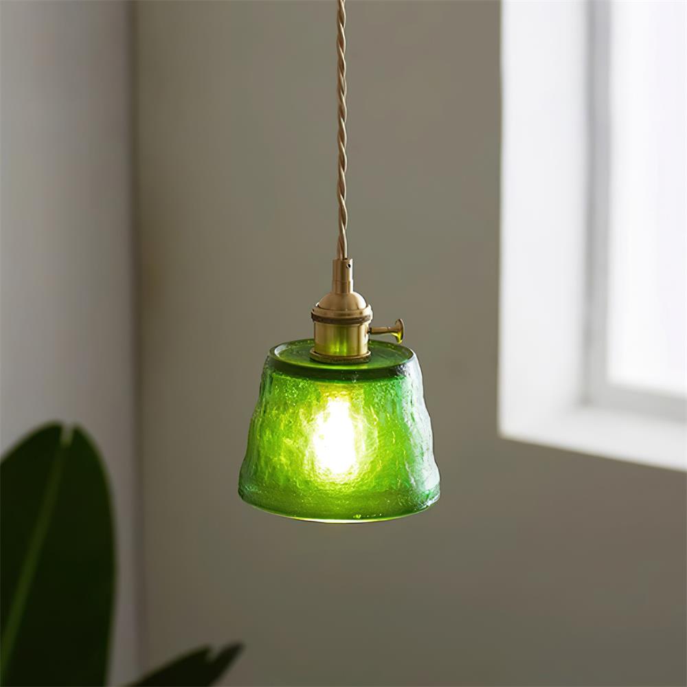 Pendant Lamp Brass and Glass Textured Shade Artisan Vintage Accent - Neutral Decor