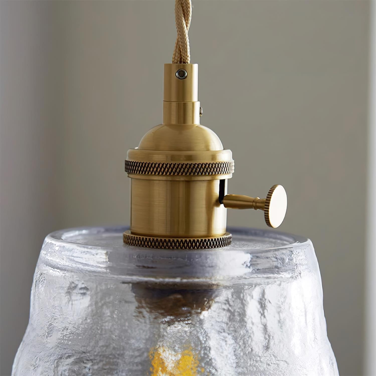 Pendant Lamp Brass and Glass Textured Shade Artisan Vintage Accent - Neutral Decor