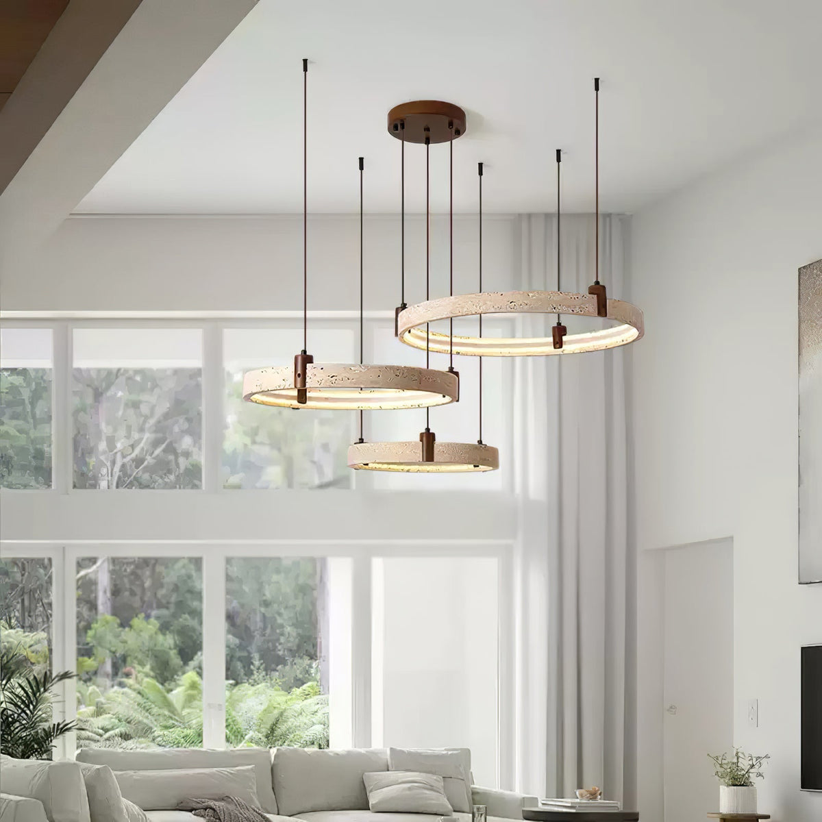 Celestial Orbit Travertine Ring Chandelier